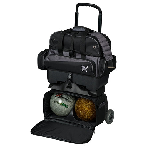 KR Strikeforce Konvoy Black Carbon 4 Ball Bowling Roller Bag - Durable & Lightweight for Tournaments & League Play