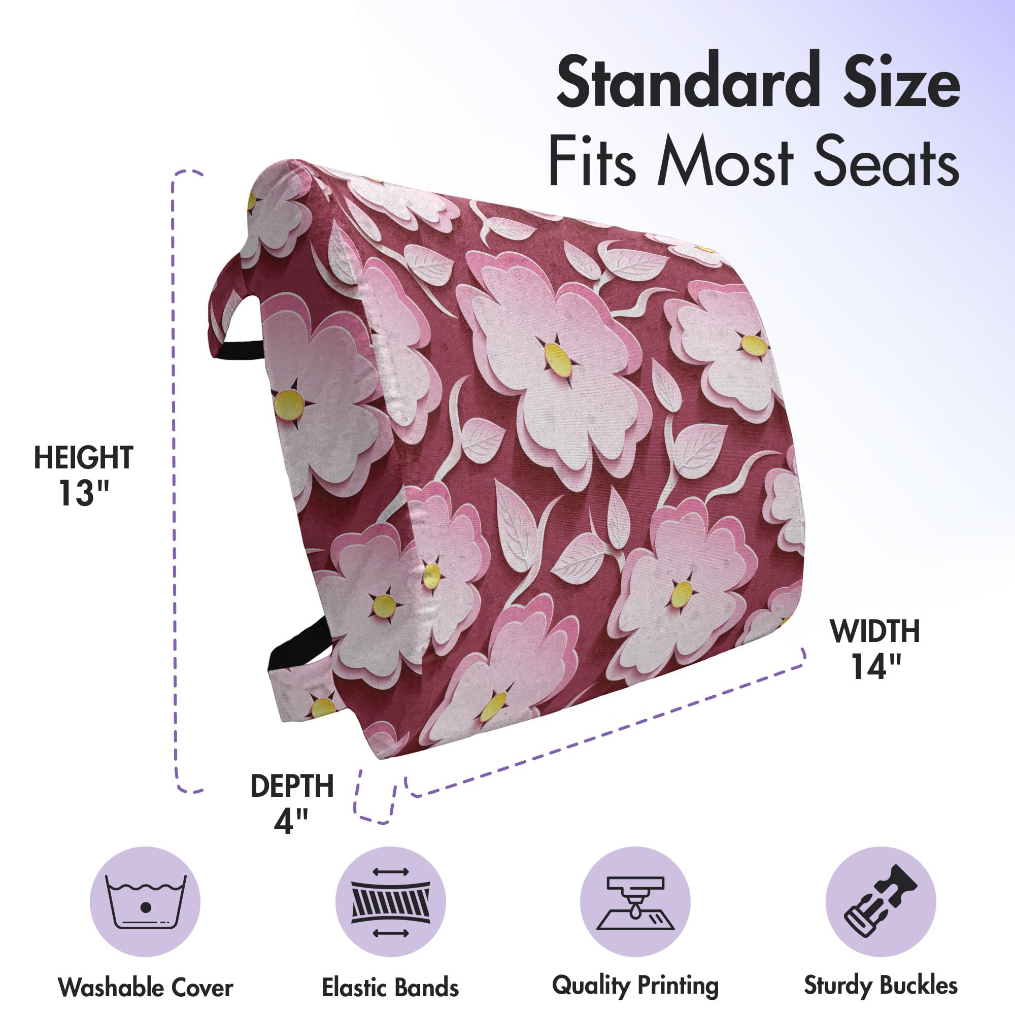Ambesonne Floral Lumbar Support Pillow - Japanese Cherry Blossom Sakura Design, High Density Foam for Office Chair & Car Seat, 14