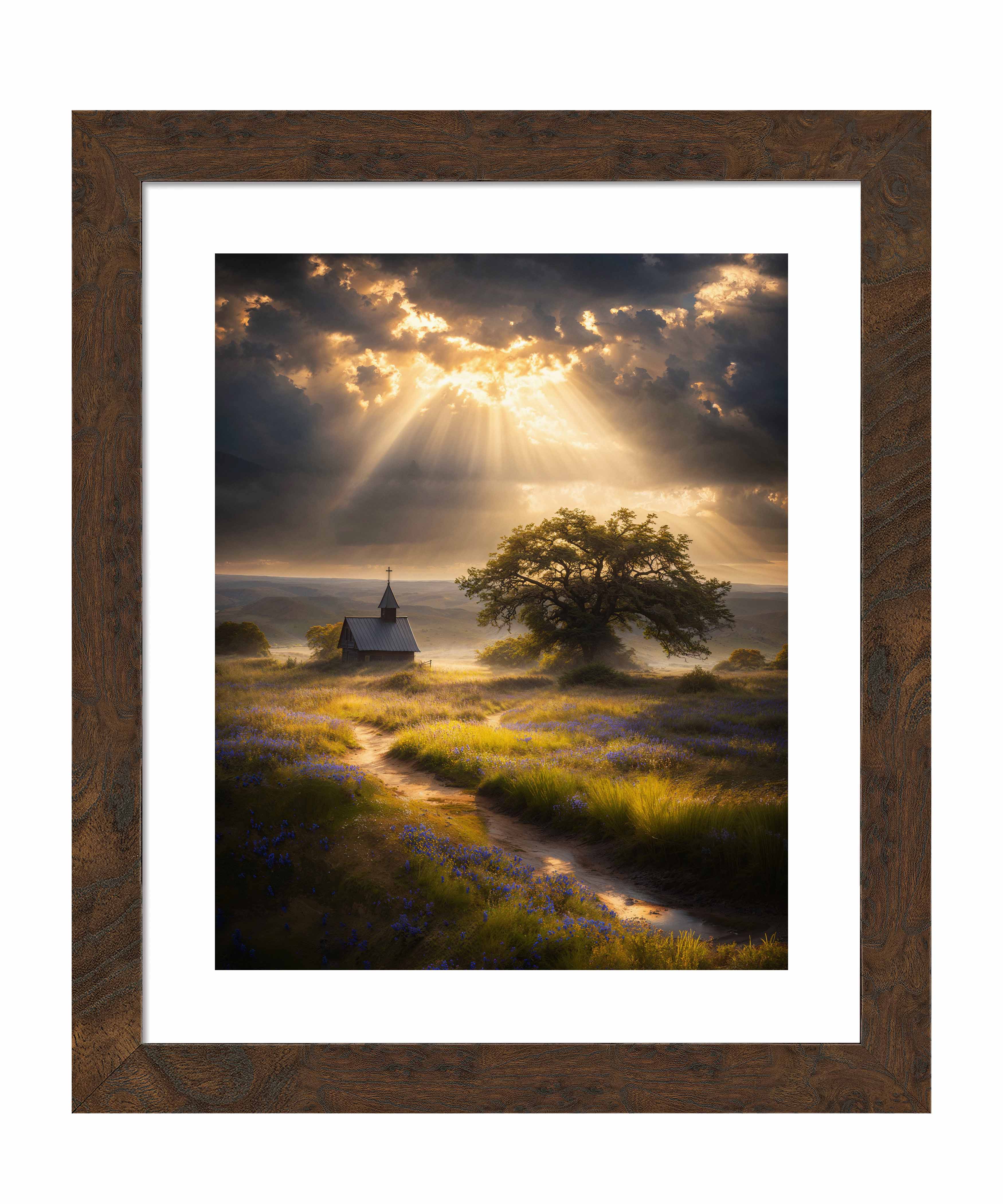 Celestial Rays Over Lone Star Landscape Art Print - Stunning Wall Decor for Living Room, Bedroom & Office