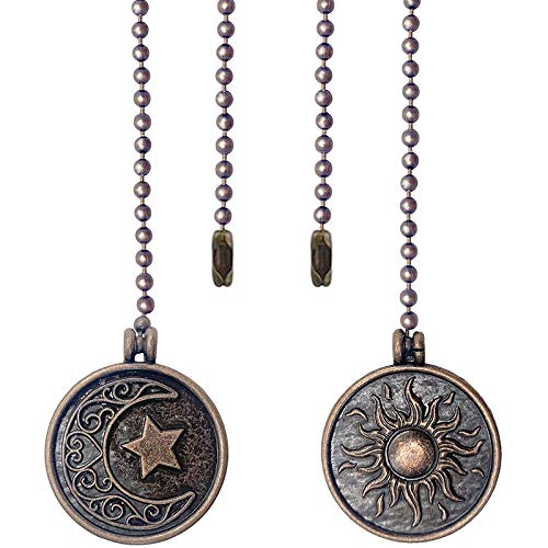 Hundnsney 2-Pack Decorative Ceiling Fan Pull Chain Set with Moon Pattern & Copper Beaded Ball - Extend Your Reach for Easy Fan Control | Perfect for Bedroom, Living Room, and Outdoor Patio Fans