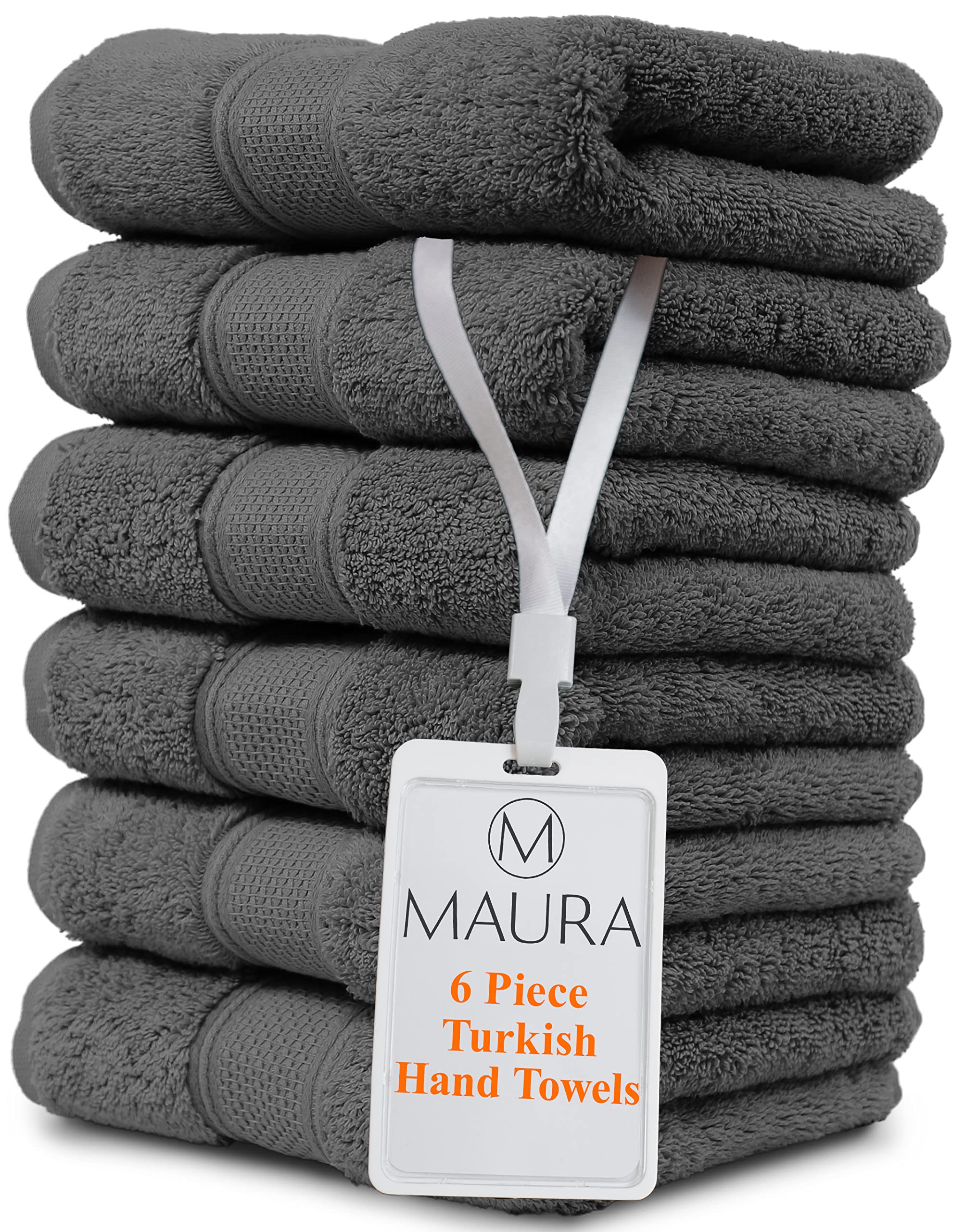 Premium Maura Turkish Cotton Hand Towel Set - 6 Pack Soft, Thick & Absorbent Luxury Bath Towels for Bathroom, Spa & Hotel Use - Oversized Plush Hand Towels in Space Gray - Perfect for Guest Bathrooms, Luxury Homes & Airbnb Rentals