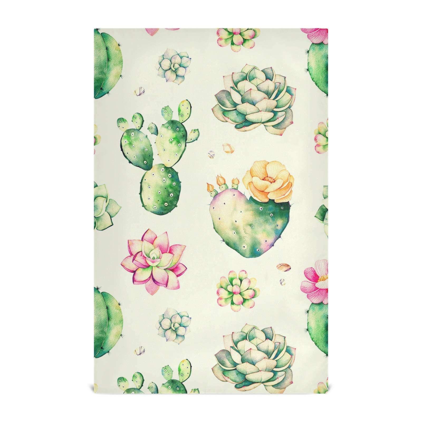 Vintage Succulent Floral Seamless Set of 4 Polyester Kitchen Dish Towels - Waffle Weave Dishcloths, Hemmed Napkins & Hand Tea Towels with Hanging Loop for Farmhouse Decor, Dish Drying & Gift Giving