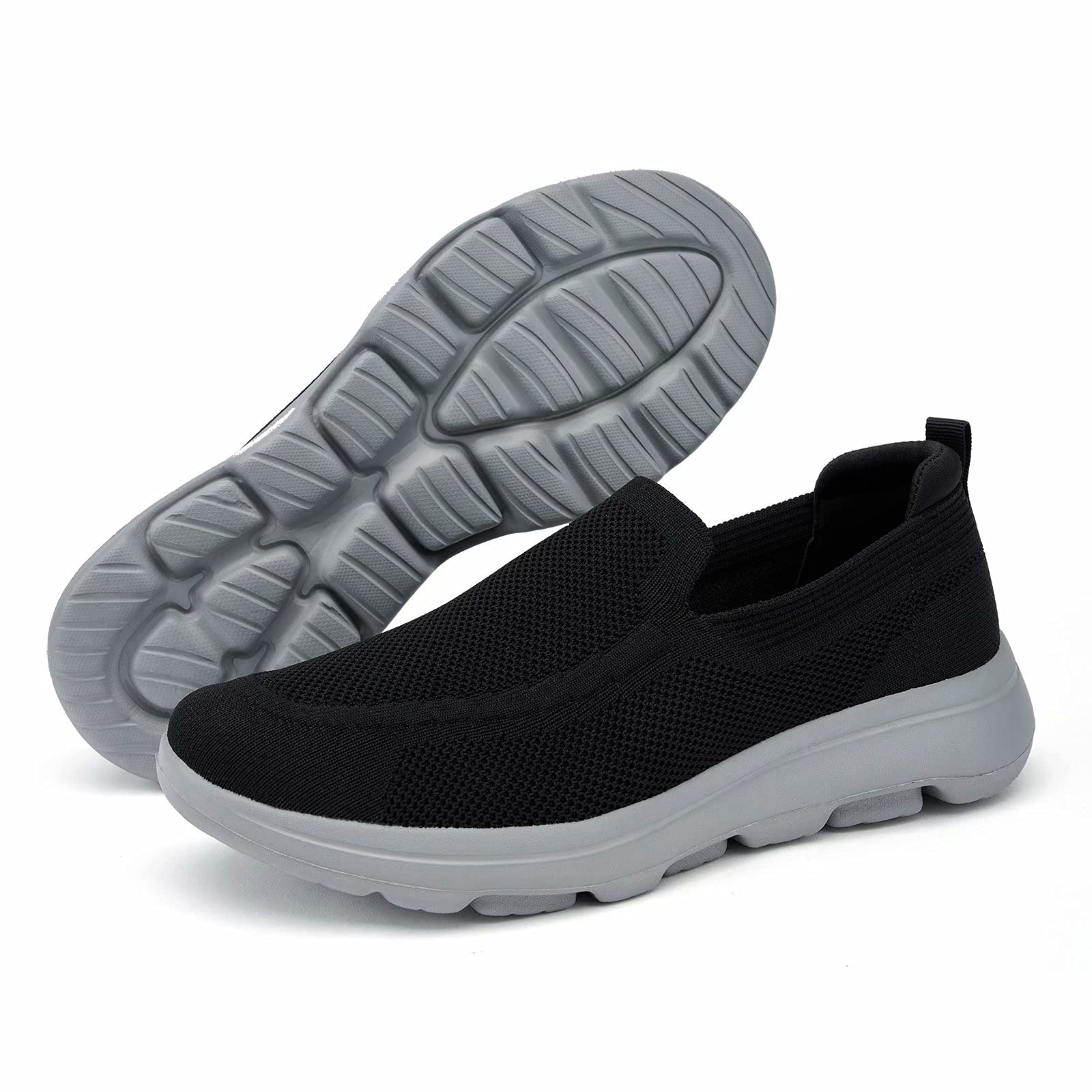 Konhill Men's Slip-On Walking Shoes - Breathable Mesh Loafers for Casual Wear & Tennis Sneakers | Perfect for Daily Walking, Travel & Light Sports Activities