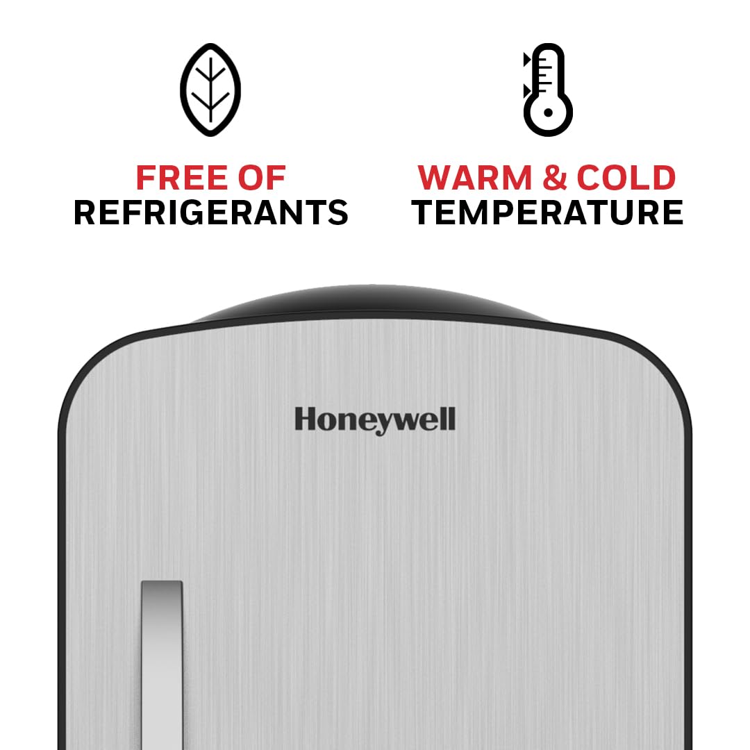 Honeywell 4L Mini Personal Fridge - Portable Cooler & Warmer for Skincare, Drinks, Snacks - Compact Storage Holds 6 Cans (12oz) - Perfect for Bedroom, Office, Dorm & Travel Use
