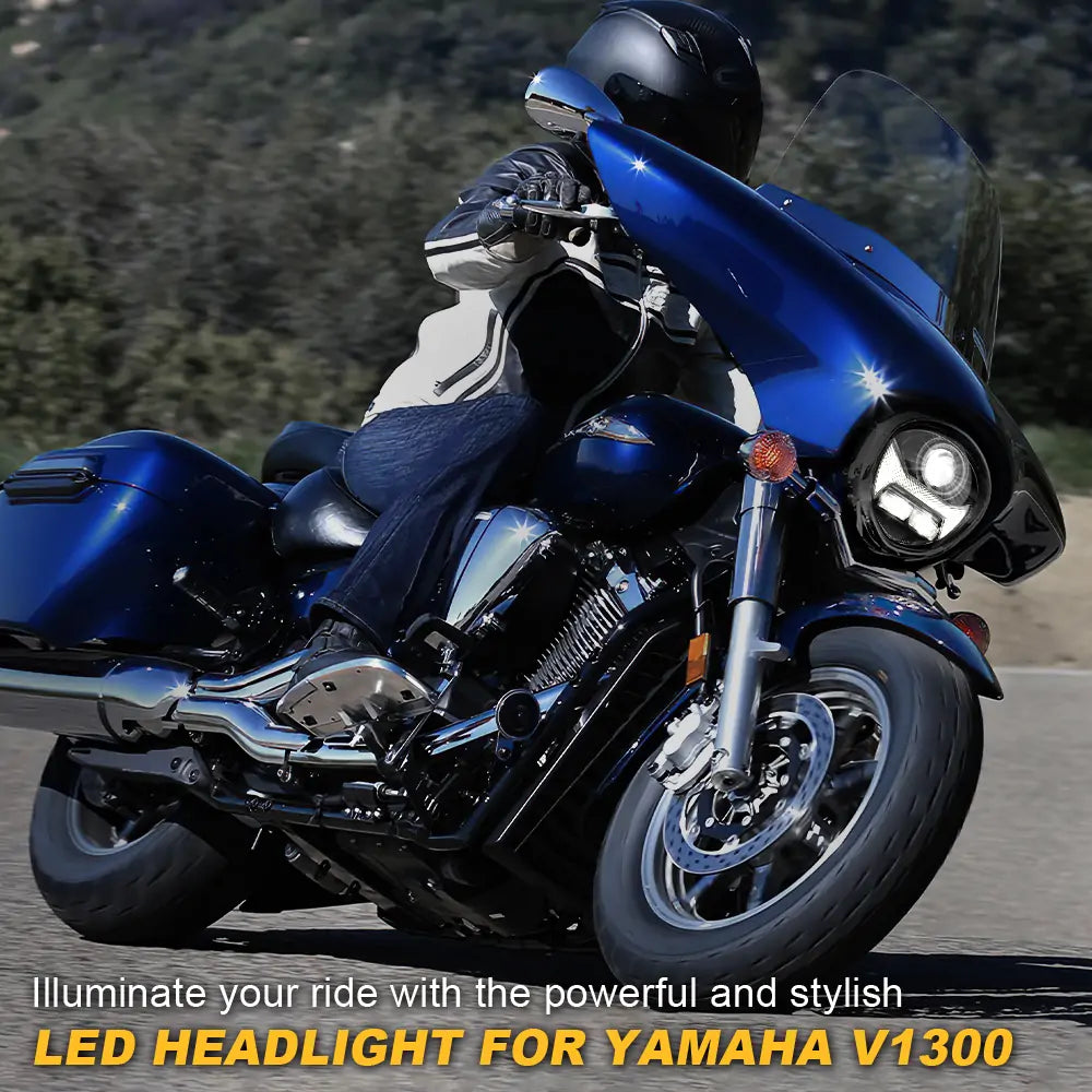 Yamaha V STAR 1300 XVS 1300CT LED Headlight Assembly - E Mark Approved - High Brightness Replacement Headlamp for Night Riding & Improved Visibility