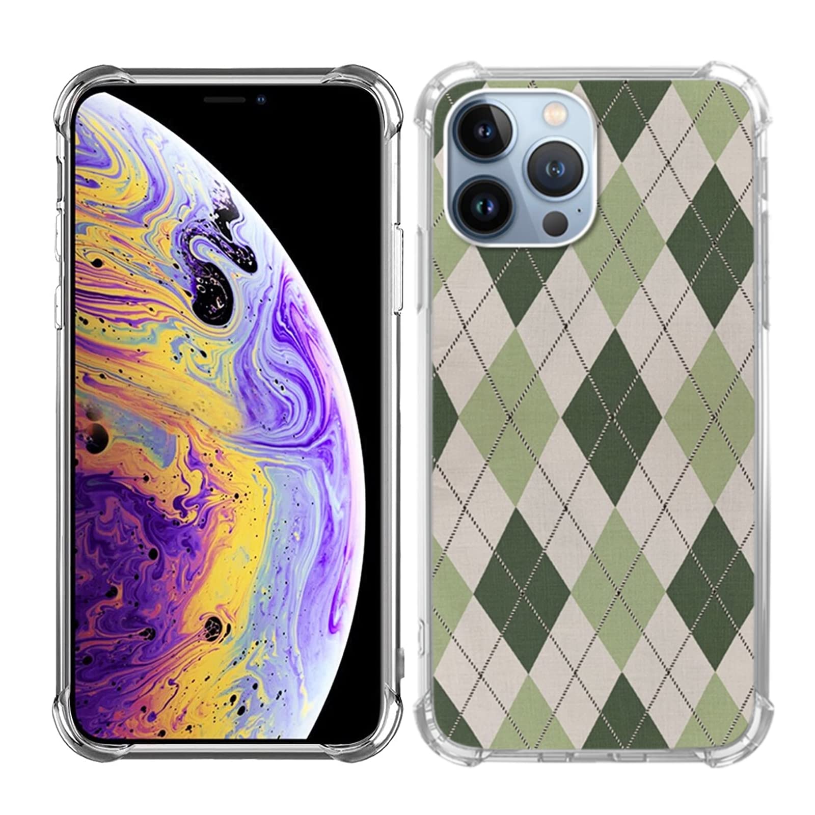 Sage Green Argyle iPhone 13 Pro Max Case - Trendy TPU Bumper Phone Cover for Women & Men | Durable Protection with Unique Diamond Pattern Design | Perfect for Daily Use, Work, and Travel
