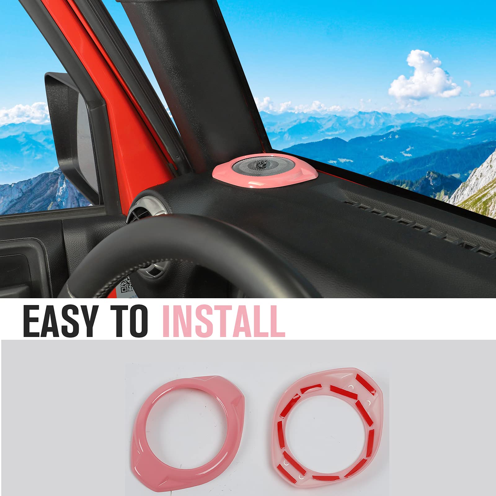 JeCar A-Pillar Speaker Cover Trim for Jeep Wrangler JK & Unlimited 2015-2018 - ABS Plastic Interior Accessories (Pink) - Upgrade Your Ride with Stylish Protection