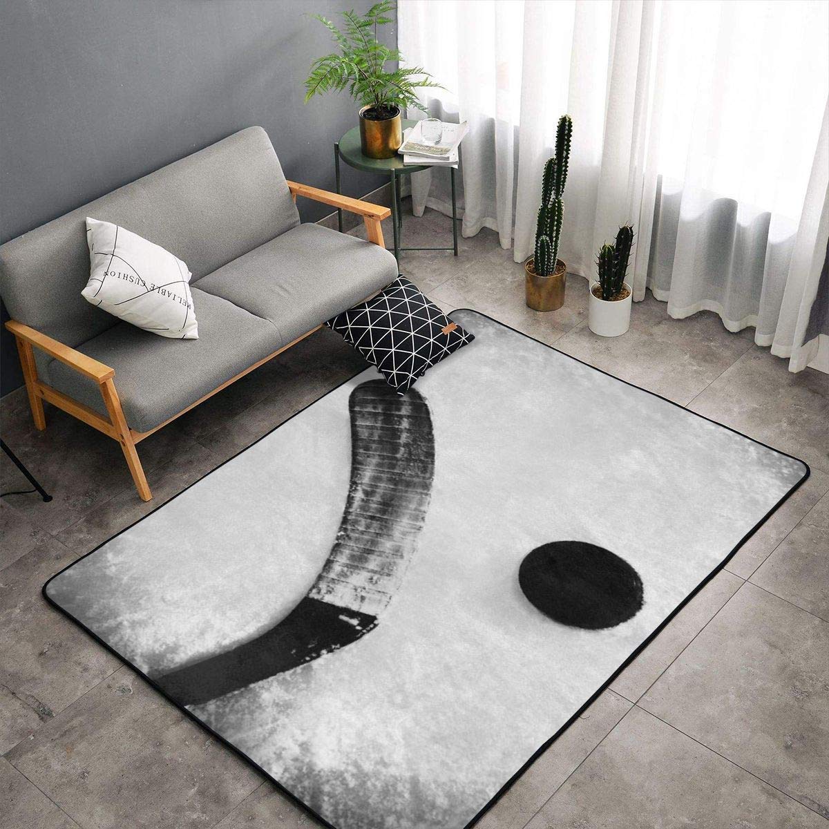 Premium Ice Hockey Area Rug - Washable Non-Slip Sports Carpet for Living Room, Bedroom, Kitchen - Perfect for Game Rooms & Man Caves - 6.6ft x 5.3ft Hockey Themed Floor Mat