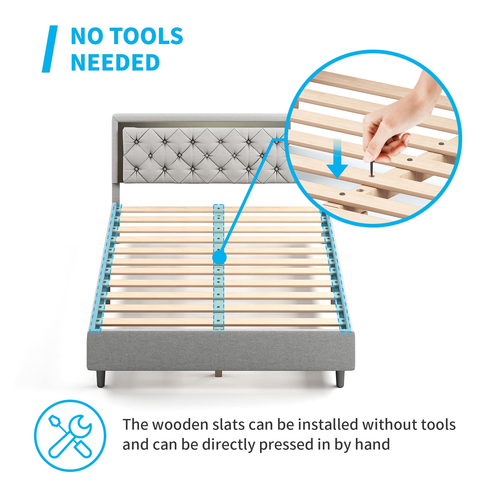BALUS King Size Platform Bed Frame with Headboard - No Box Spring Needed, Easy Assembly, Light Grey - Modern Bedroom Furniture for Master Bedroom, Guest Room, or Apartment