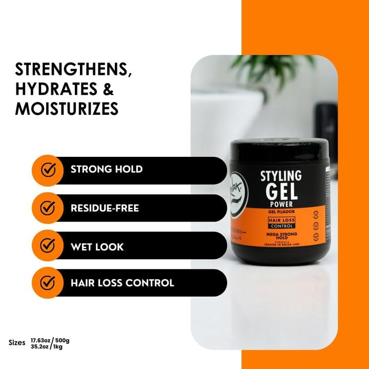 Rolda Power Styling Gel for Hair Loss Control - 35.2oz Strong Hold Hair Gel for Men & Women - Perfect for Daily Styling & Thinning Hair Care