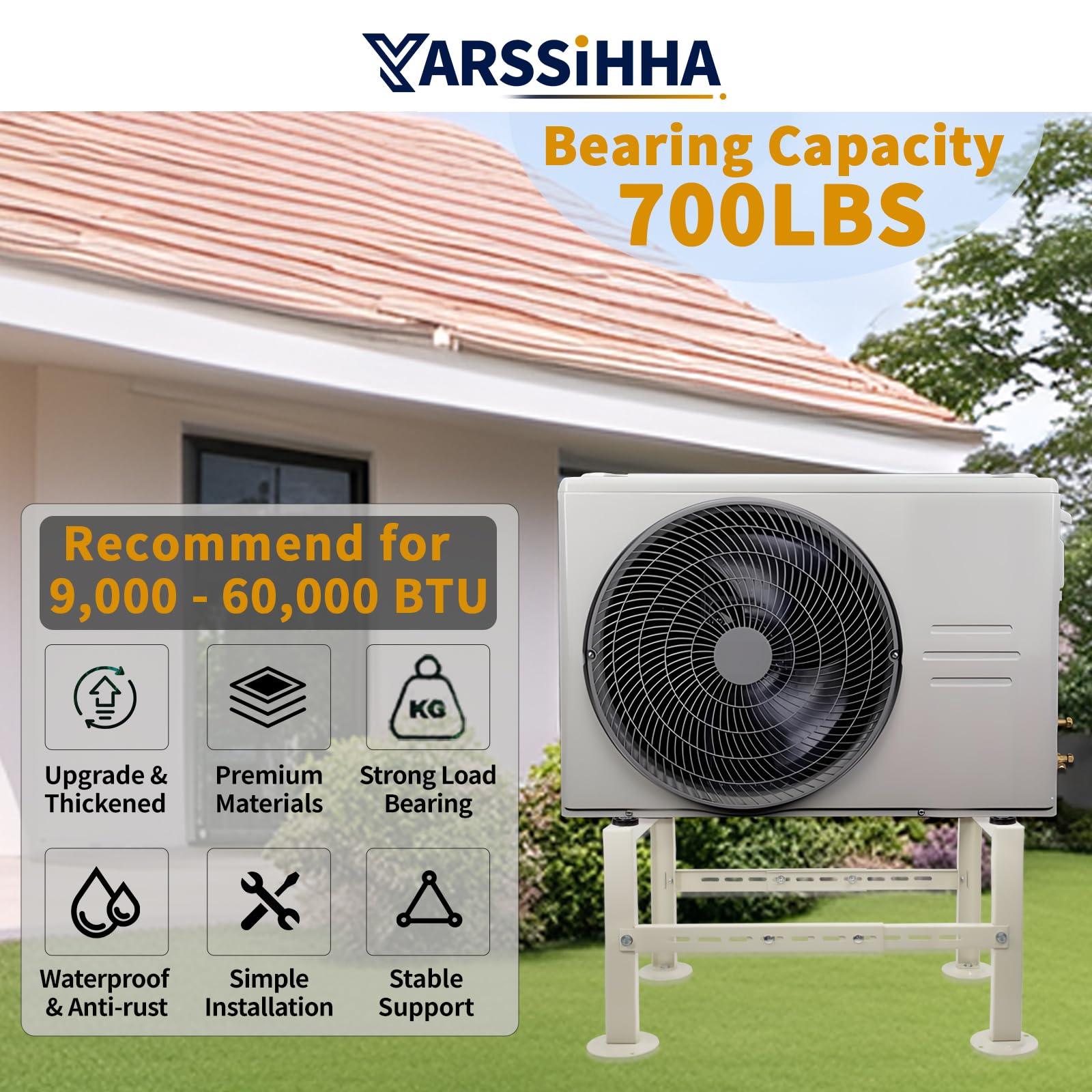 **Yarssihha Heavy Duty Mini Split Stand for 9000-60000 BTU Air Conditioner & Heat Pump – Adjustable Outdoor Condenser Stand – Perfect for Ground Installation & HVAC Stability**    *(Use Case: Ideal for securing outdoor AC units, heat pumps, and condensers in residential or commercial settings, ensuring durability and stability in all weather conditions.)*
