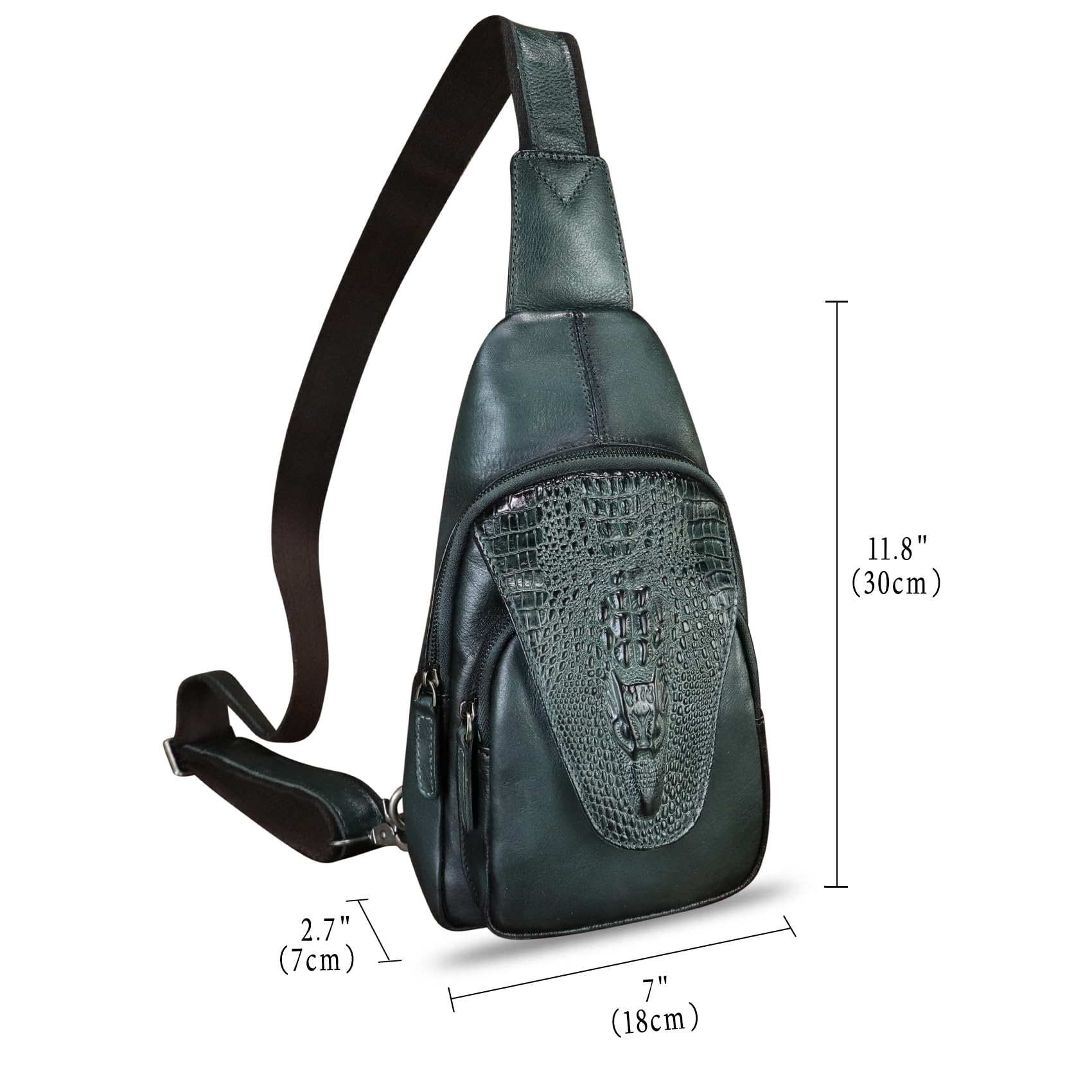 **Genuine Leather Sling Bag for Men & Women – Embossed Crocodile Pattern Crossbody Backpack, Handmade Chest Purse Daypack – Dark Grey – Perfect for Travel, Work & Daily Use**