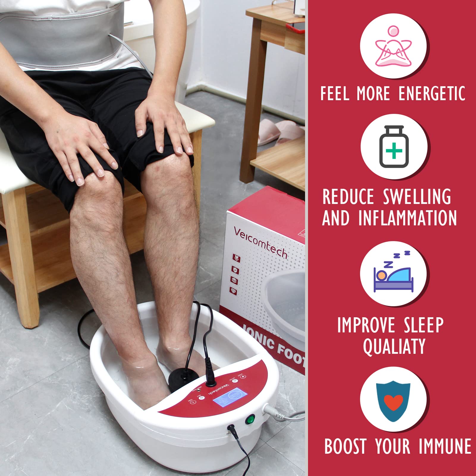 Ionic Foot Bath Detox Machine - Home Foot Spa Kit with 10 Ginger Tablets, 2 Arrays & FIR Belt for Relaxation, Detoxification & Pain Relief - Perfect for Home Salon, Spa & Self-Care Routine