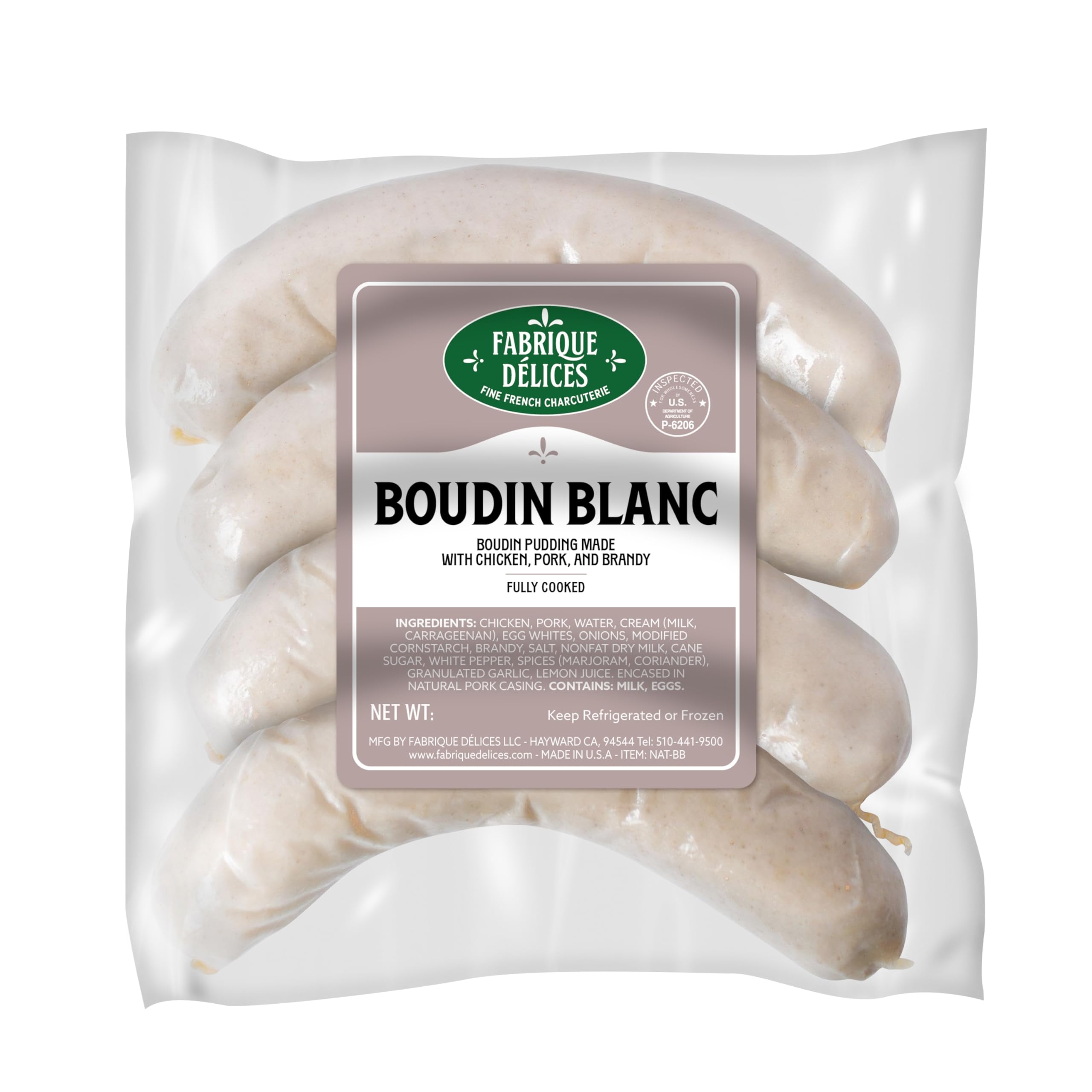 Gourmet French Boudin Blanc Sausage - Fabrique Delices Frozen Chicken & Pork Sausage (10 Lb Bulk Pack) | Perfect for Chefs, Restaurants & Catering Services | Ideal for French Cuisine, Holiday Meals & Gourmet Cooking