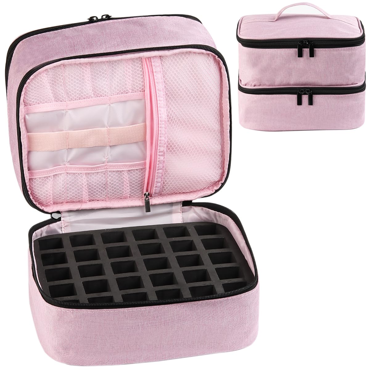 30 Bottle Nail Polish Organizer Case with UV Lamp Dryer - Professional Manicure Storage Bag for 15ml (0.5oz) Polish Bottles - Perfect for Salon, Travel & Home Nail Care Organization