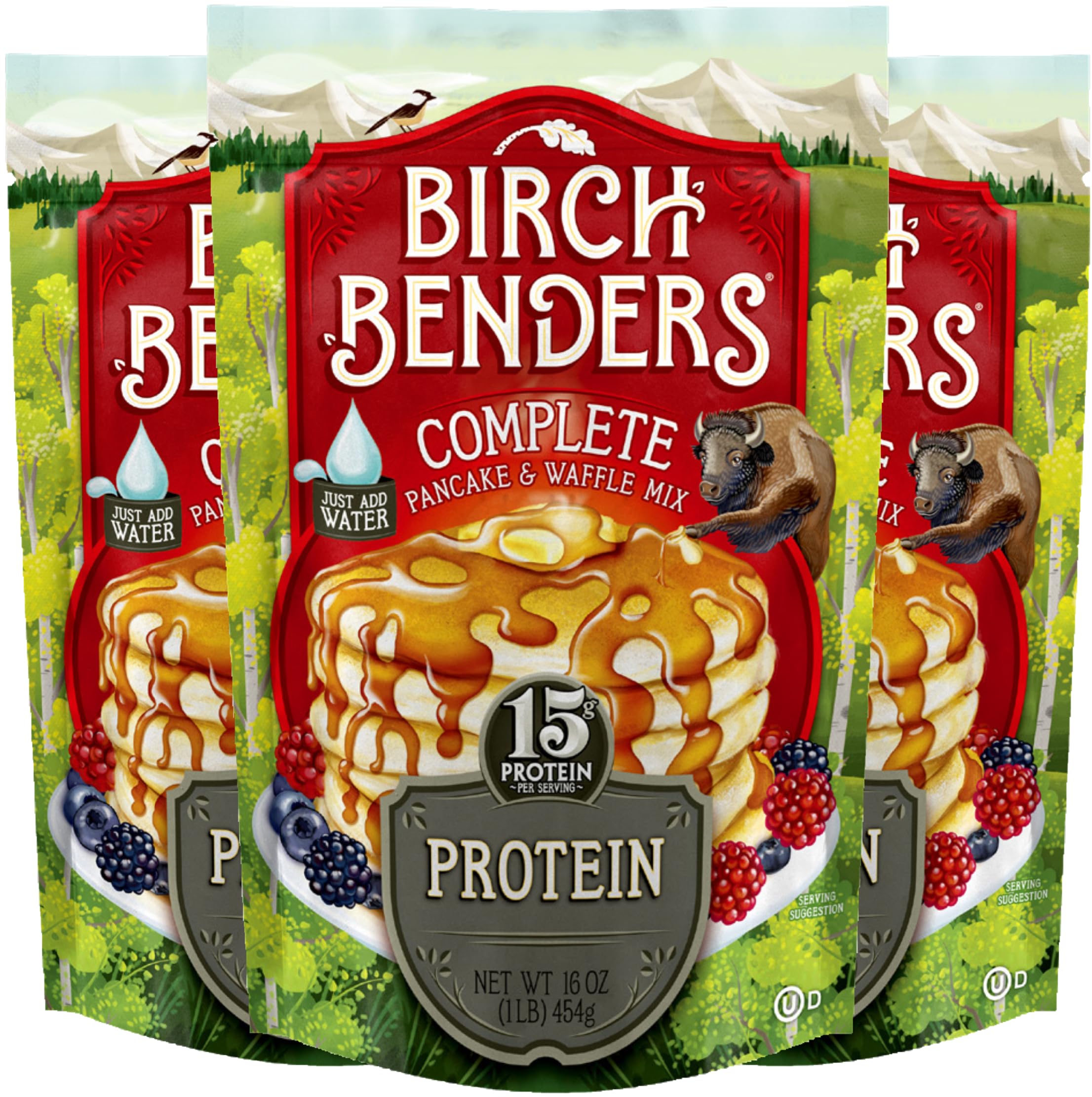Birch Benders High-Protein Pancake & Waffle Mix with Whey Protein - 15g Protein Per Serving, 1lb (3-Pack) | Ideal for Breakfast, Post-Workout Recovery & Keto Diet