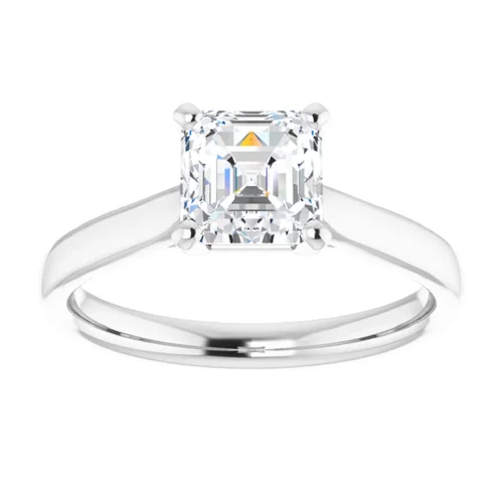 10K Solid White Gold Handmade Asscher Cut 1 CT Moissanite Solitaire Engagement Ring for Women - Wedding, Bridal & Proposal Jewelry Gift - Perfect for Anniversaries, Valentine's Day & Special Occasions