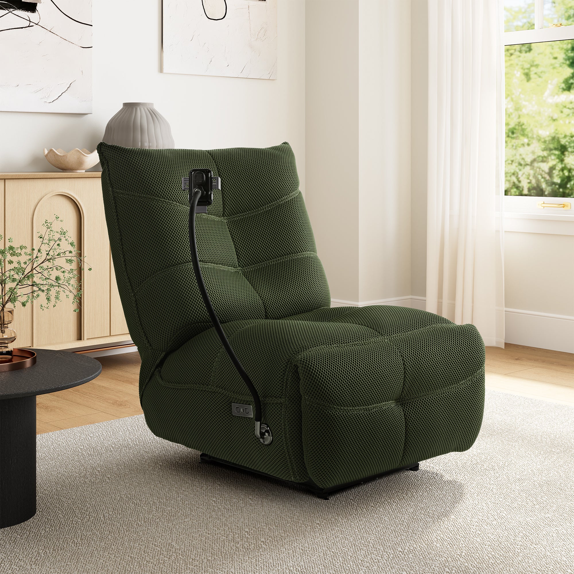 Linx Power Recliner with Wireless Charging & USB Ports - Comfortable Massage Chair for Living Room, Home Theater, and Office Relaxation