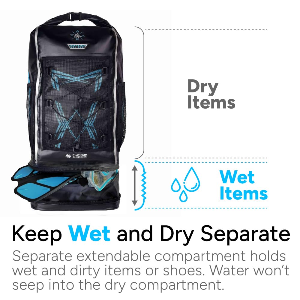 Waterproof 40L Dry Bag Backpack - Heavy Duty Roll-Top Beach & Travel Backpack with Separate Dirty Compartment for Hiking, Boating, Camping & Outdoor Adventures