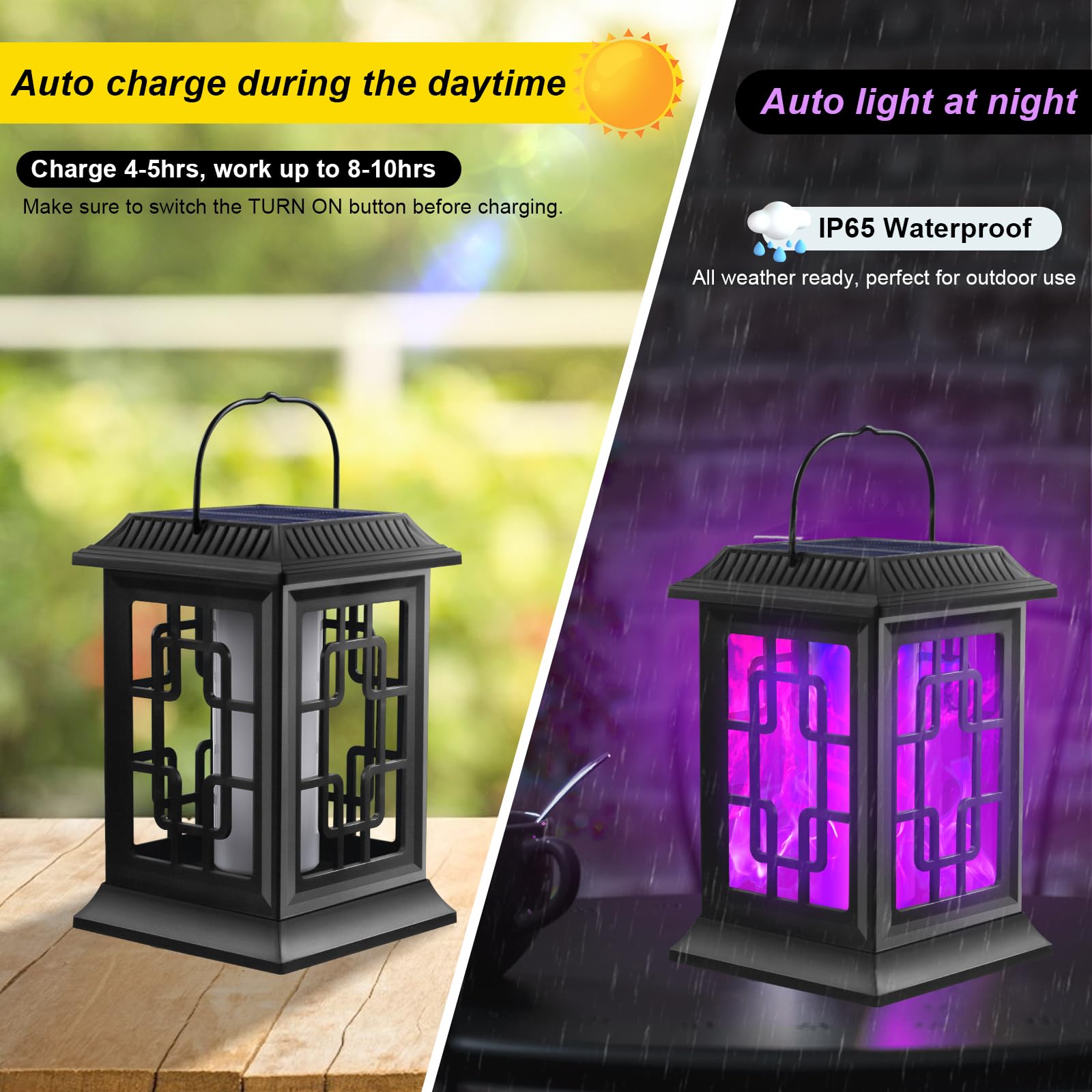 2 Pack Solar Flickering Flame Lanterns - Waterproof Outdoor Hanging Solar Lights for Garden, Patio, Yard & Pathway Decor (Purple) | Perfect for Halloween, Christmas & Backyard Parties