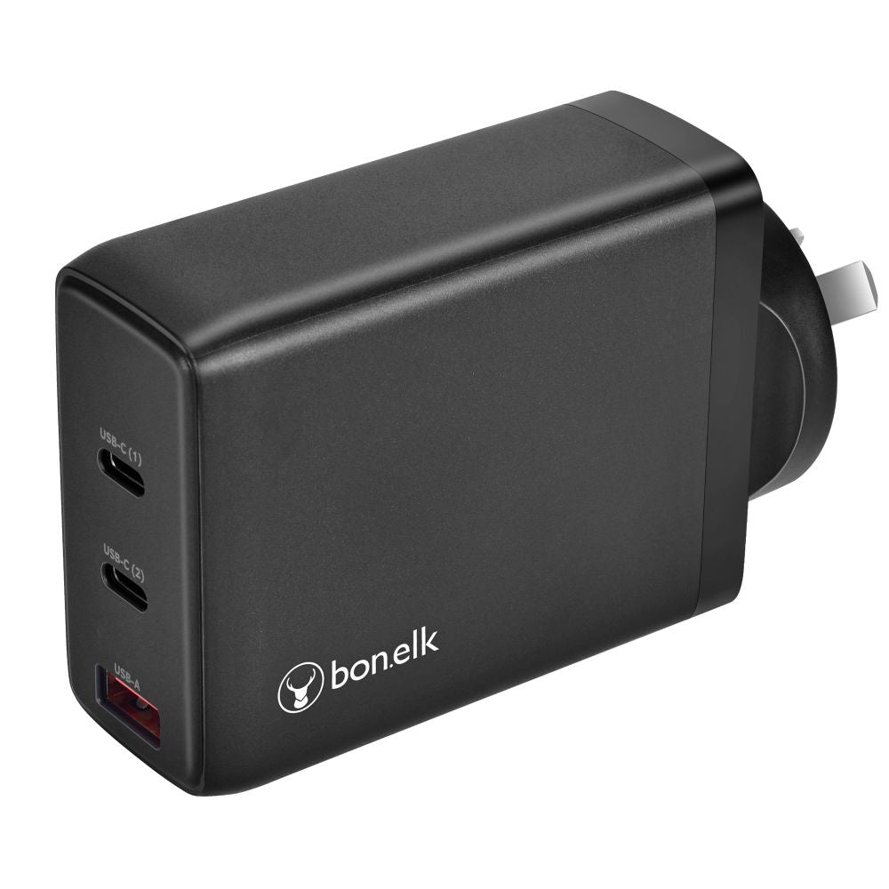 Bonelk 100W PD GaN Fast Wall Charger with 2 USB-C & 1 USB-A Ports - Compact & Powerful Charging for MacBook, iPhone, iPad, Samsung - Perfect for Travel, Home & Office Use