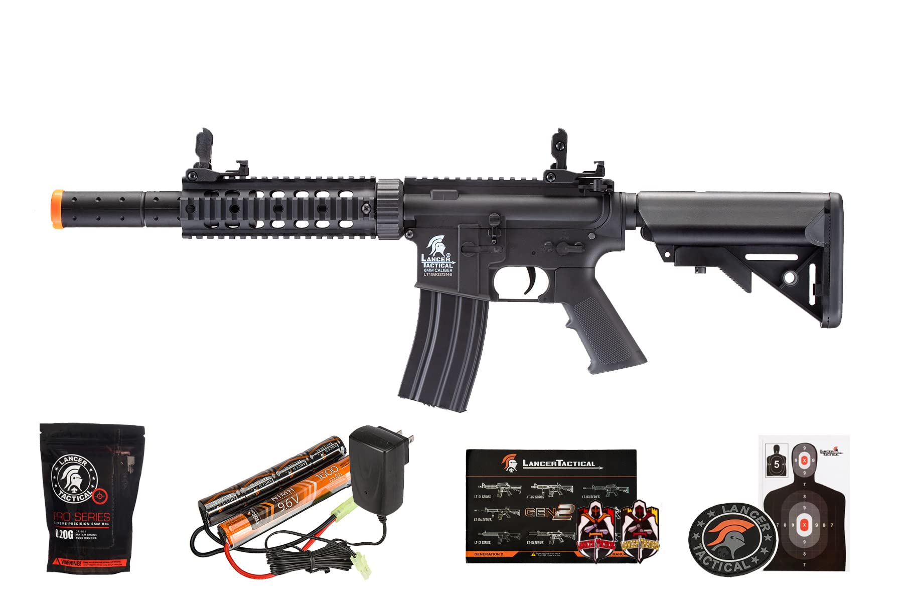 Lancer Tactical Gen 2 M4 Airsoft Rifle - Low FPS Electric AEG with 0.20g BBs, Battery & Charger | Full/Semi Auto Polymer Body | Perfect for Beginners, Target Practice & Airsoft Games (Black)