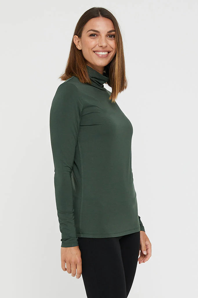 Eco-Friendly Bamboo Roll Neck Top for Women - Soft & Breathable Forest Green T-Shirt | Perfect for Yoga, Casual Wear & Sustainable Fashion