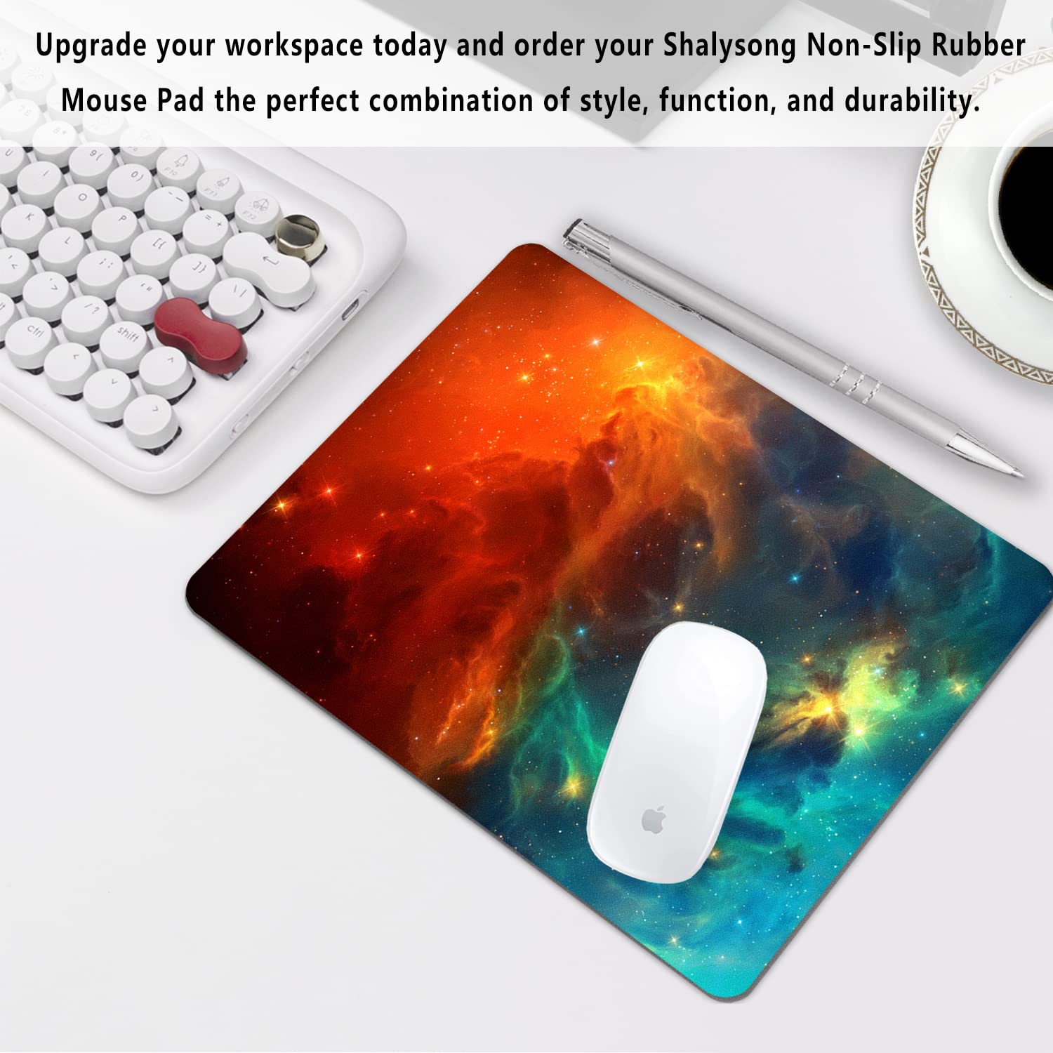 Galaxy Mouse Pad - Orange & Cyan Nebula Design, Non-Slip Washable Office Computer Mouse Mat (9.5