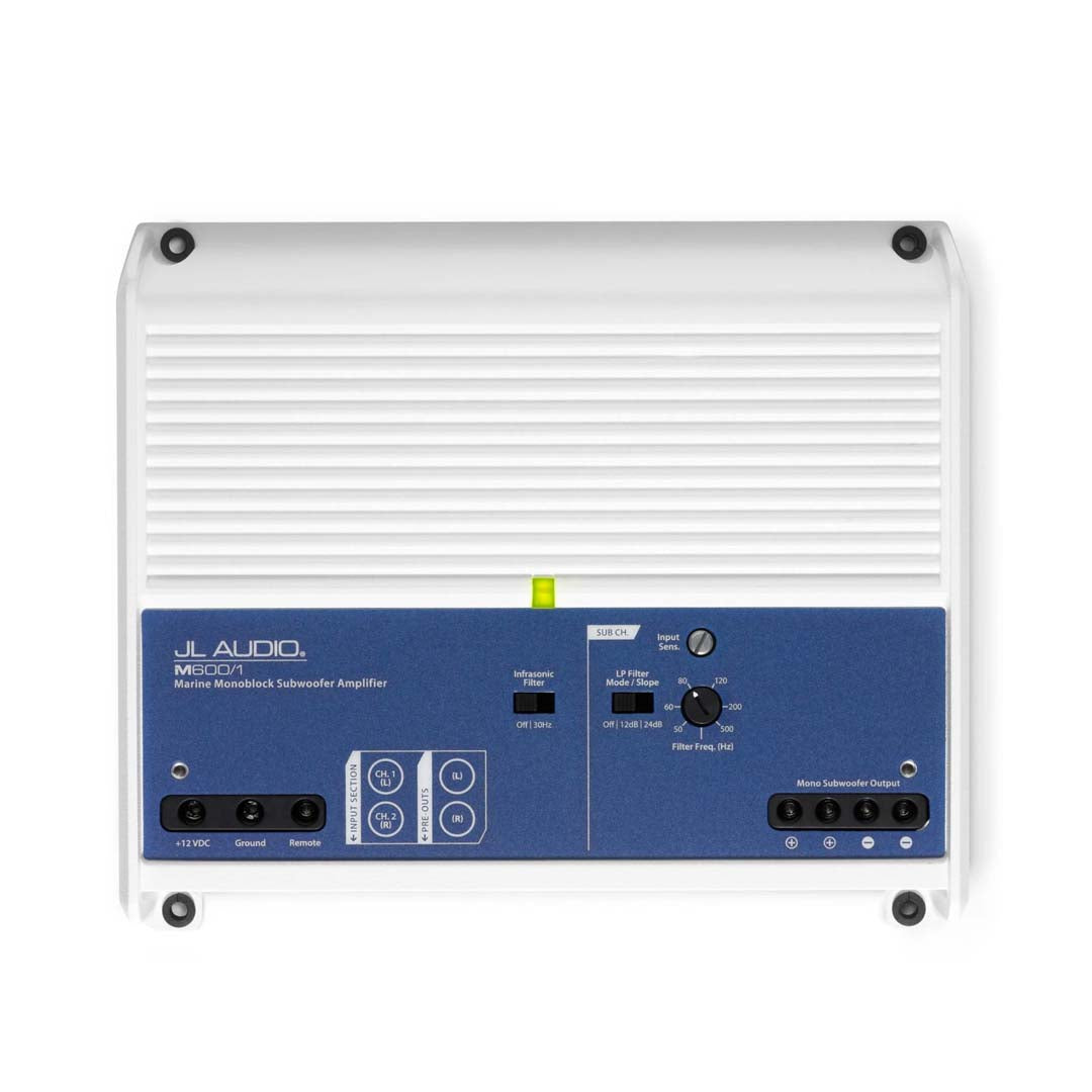 JL Audio M600/1 M Series Class D Marine 2 Channel Amplifier - High Power Boat Audio System for Marine & Car Stereo Upgrade