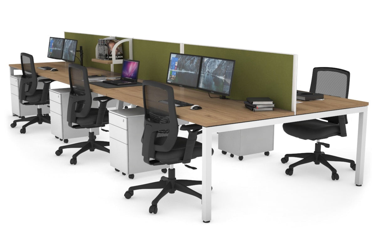 6-Person Office Workstation with Quadro Square Legs - 1600L x 800W Dimensions, Cable Management Scallop for Organized Workspace - Perfect for Open Office Layouts, Team Collaboration & Modern Workspaces