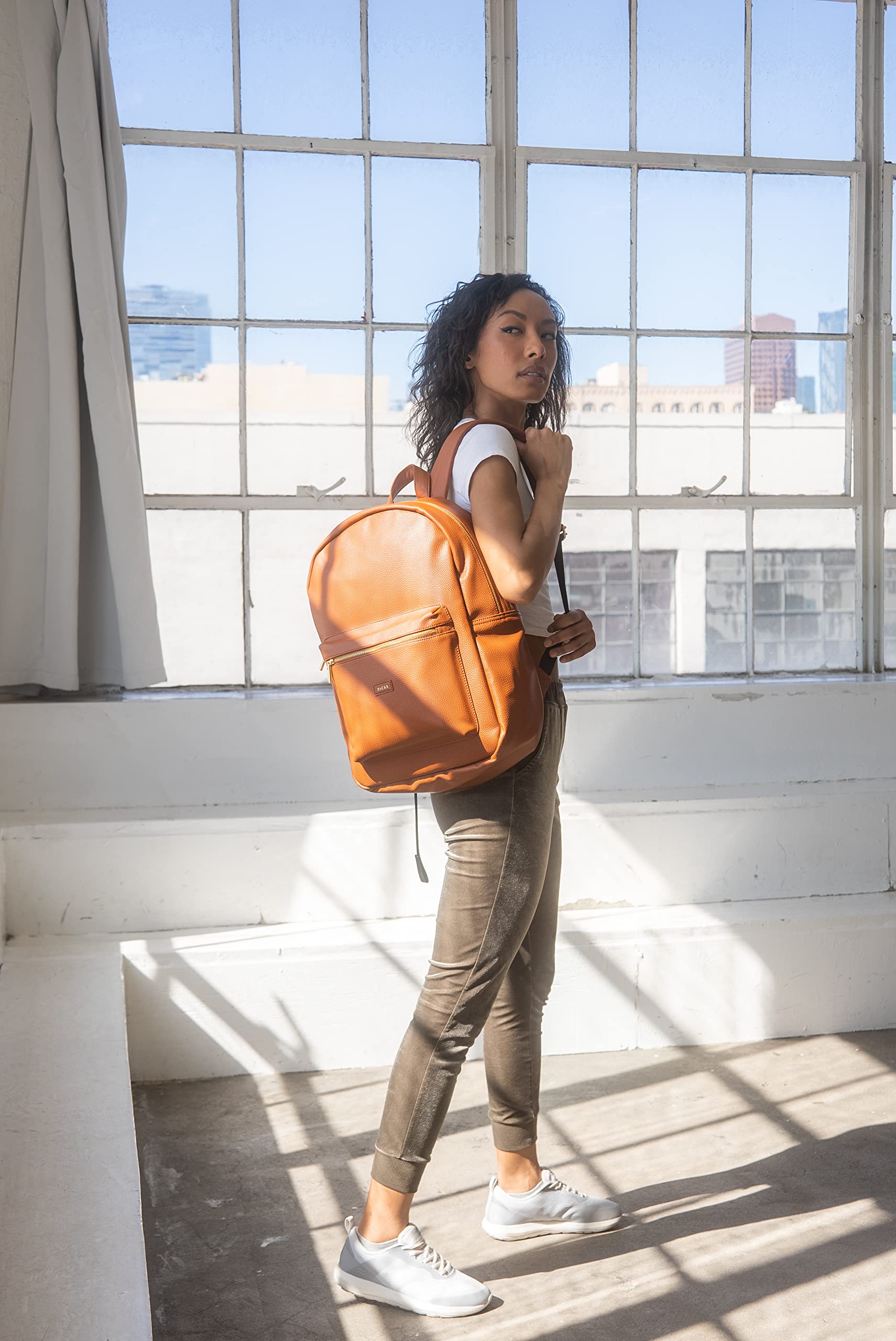 Stylish Vegan Leather Laptop Backpack for Women & Men - Mason Fashion Commuter Bag with Padded Shoulder Straps & Metal Zippers - Perfect for Travel, Business, School & Daily Use (Lux Tan)
