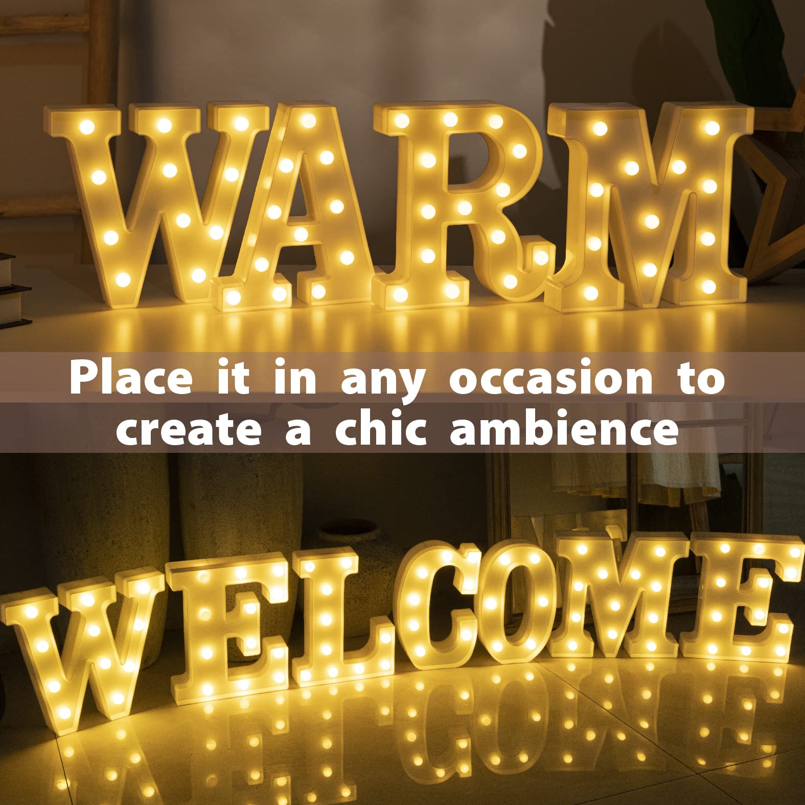HXWEIYE LED Marquee Letters - 26 Alphabet & 10 Number Light Up Signs with Warm White Lights, Battery Powered for Party, Birthday, Bar, Christmas Decorations | Perfect for Home Decor, Wedding Backdrops, and Photo Booth Props