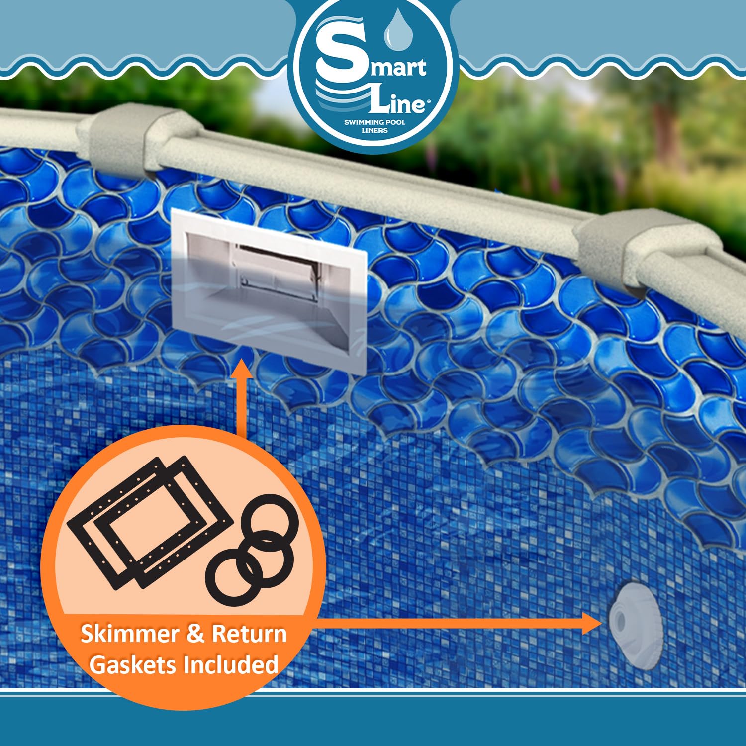 Smartline 12ft x 18ft Oval Above Ground Pool Liner - Waves of Poseidon Design | 25 Gauge Heavy Duty Virgin Vinyl | Overlap Style for 48-52 Inch Steel Wall Pools | Durable Swimming Pool Replacement Liner for Backyard, Summer Fun & Family Gatherings