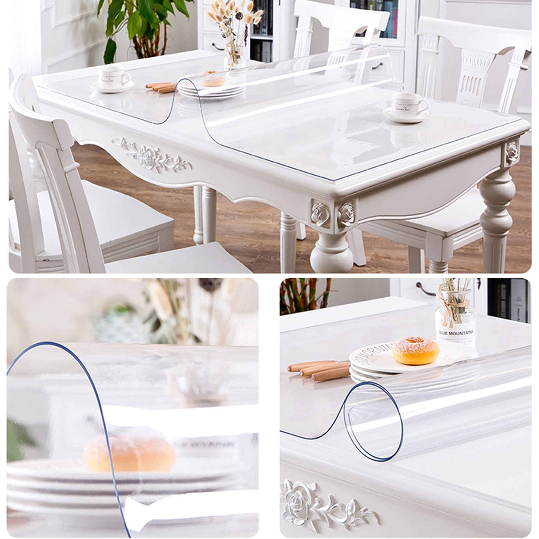 Waterproof PVC Tablecloth Protector - Transparent Table Cover Pad for Coffee Table, Dining Table, Office Desk, Nightstand | Spill-Proof, Easy to Clean for Home, Kitchen & Office Use