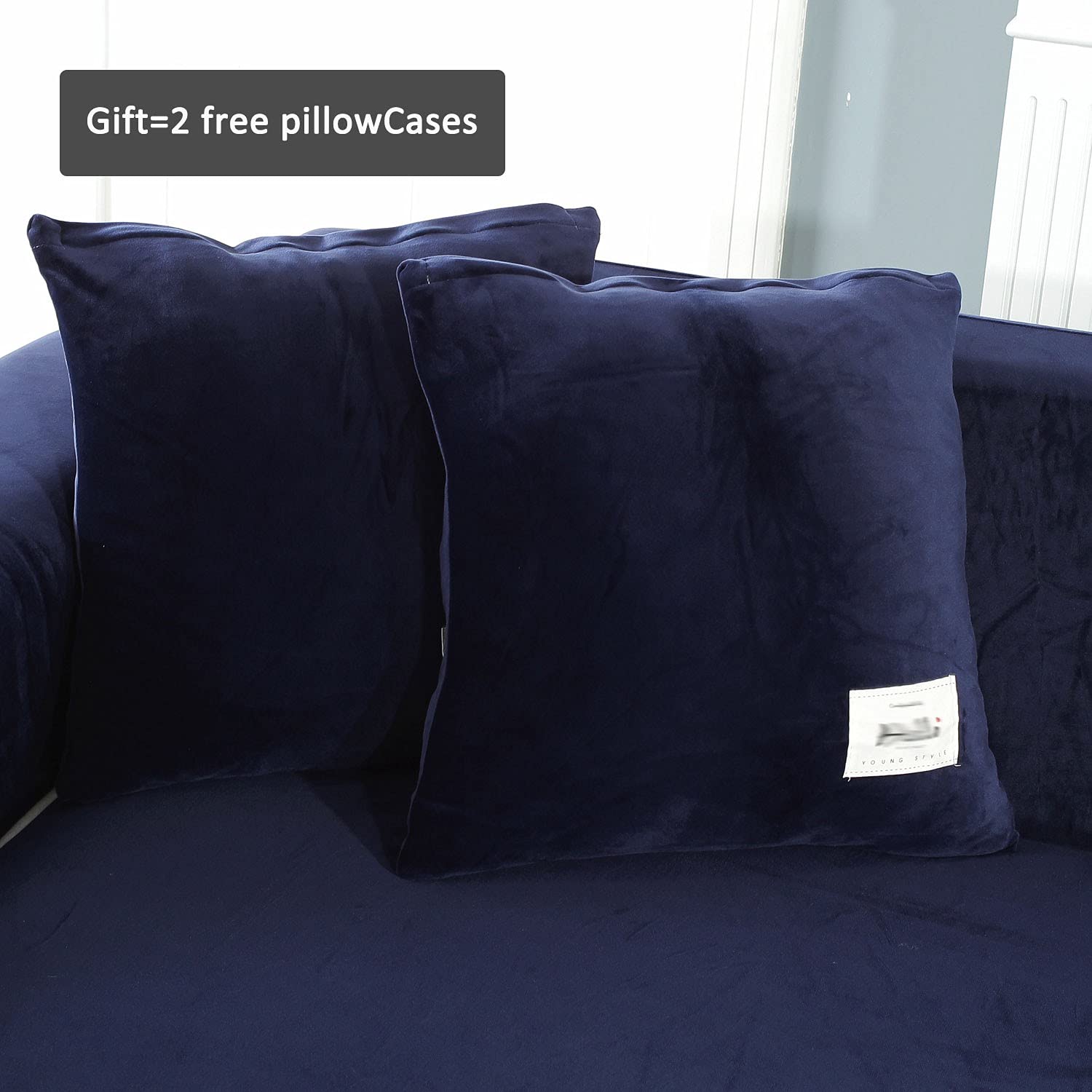 Stretch L-Shaped Sectional Sofa Slipcover - 4+4 Seat Couch Cover for Pets & Kids, Furniture Protector for 3-Cushion Living Room Sofa (Blue) - Perfect for Family Gatherings, Pet-Friendly Homes & Modern Living Rooms