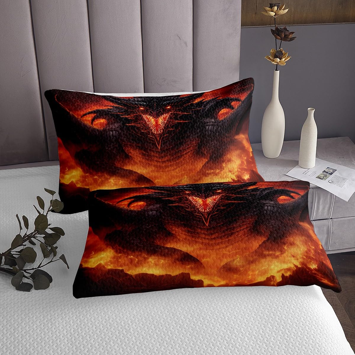 Fierce Dragon King Bedspread Set with Pillowcases - Wild Dino Themed Bedding for Teens & Adults - Perfect for Dragon Lovers' Room Decor
