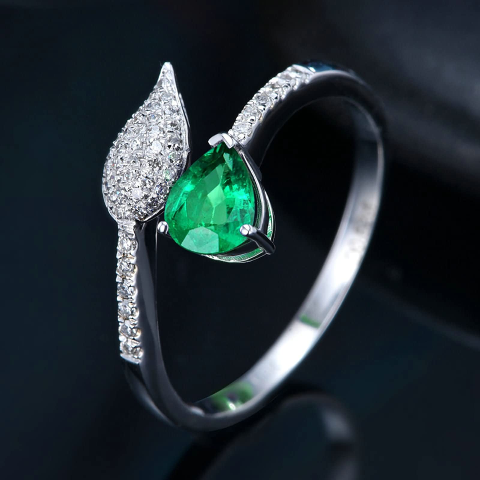 18K White Gold & 925 Sterling Silver Women's Wedding Rings - Created Emerald Moissanite/Zirconia Anniversary Band for Bride, Engagement & Special Occasions