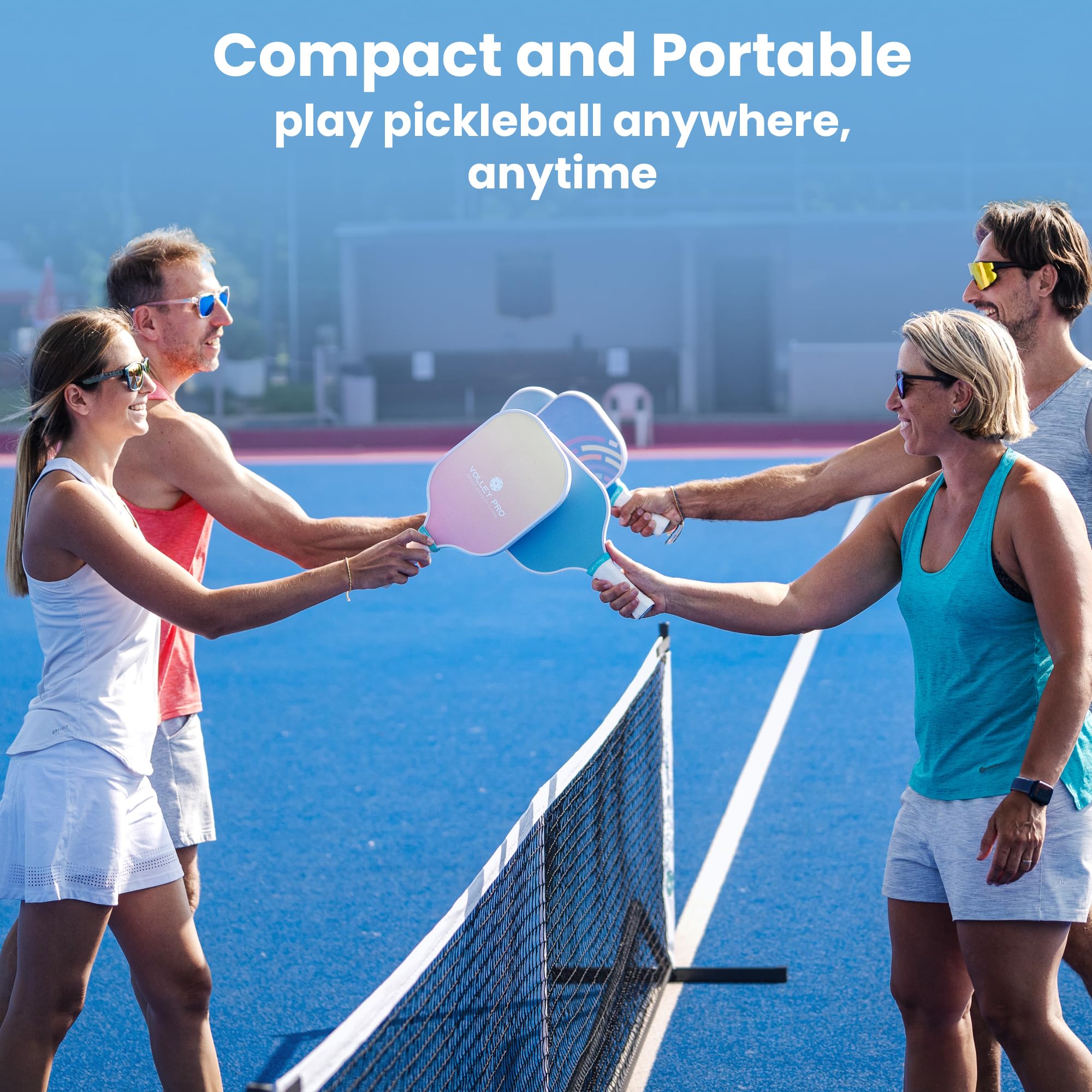 VolleyPro Portable Pickleball Set with Net - 4 Carbon Fiber Paddles, Duffle Bag, Regulation Size Net System, 4 Indoor/Outdoor Balls | Complete Pickleball Kit for Backyard, Beach & Court Games | Easy Assembly & Carry Bag Included