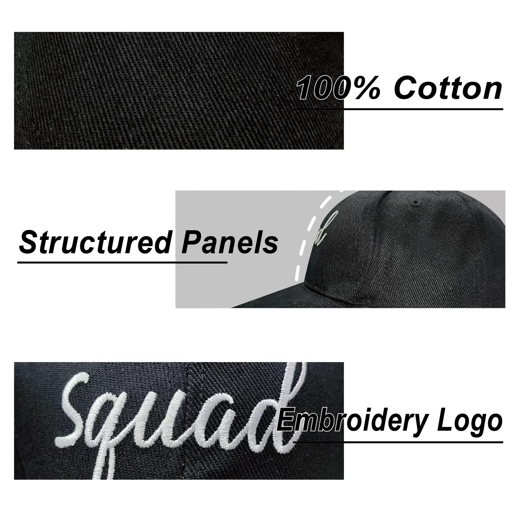 6 Pack Embroidered Bride Squad Baseball Caps - Bachelorette Party Hats for Bridesmaids & Wedding Party Favors - Perfect for Bachelorette Parties, Girls' Trips & Wedding Celebrations