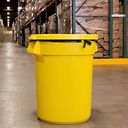 Huskee 32 Gallon Yellow Trash Can with Lid - Heavy Duty Commercial Garbage Bin for Kitchen, Office, Restaurant & Outdoor Use