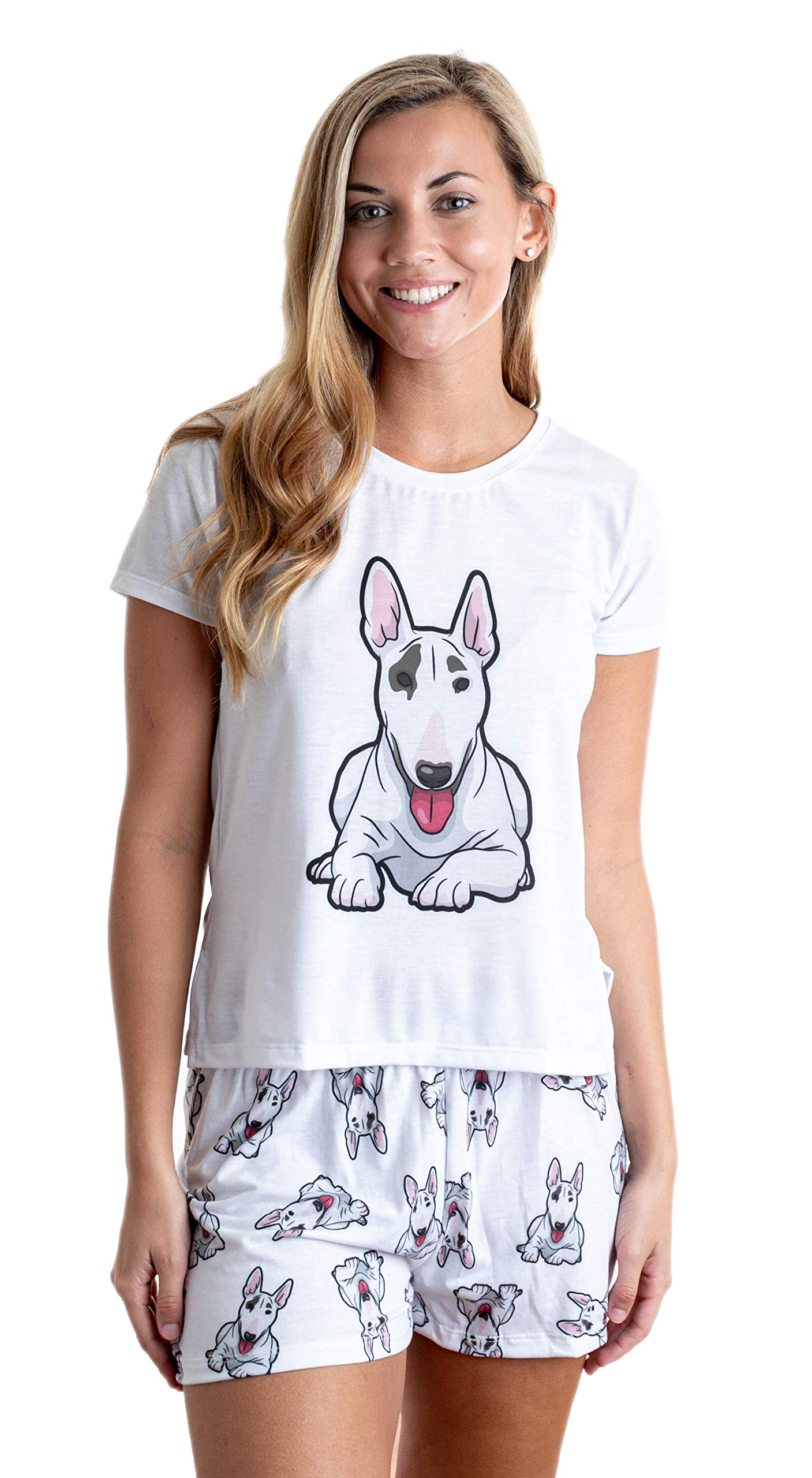 FUR OF LOVE BULL TERRIER Dog Pajama Set - Soft Cotton Top & Bottom with Shorts (White) | Cozy Sleepwear for Small to Medium Dogs | Perfect for Indoor Lounging & Bedtime Comfort