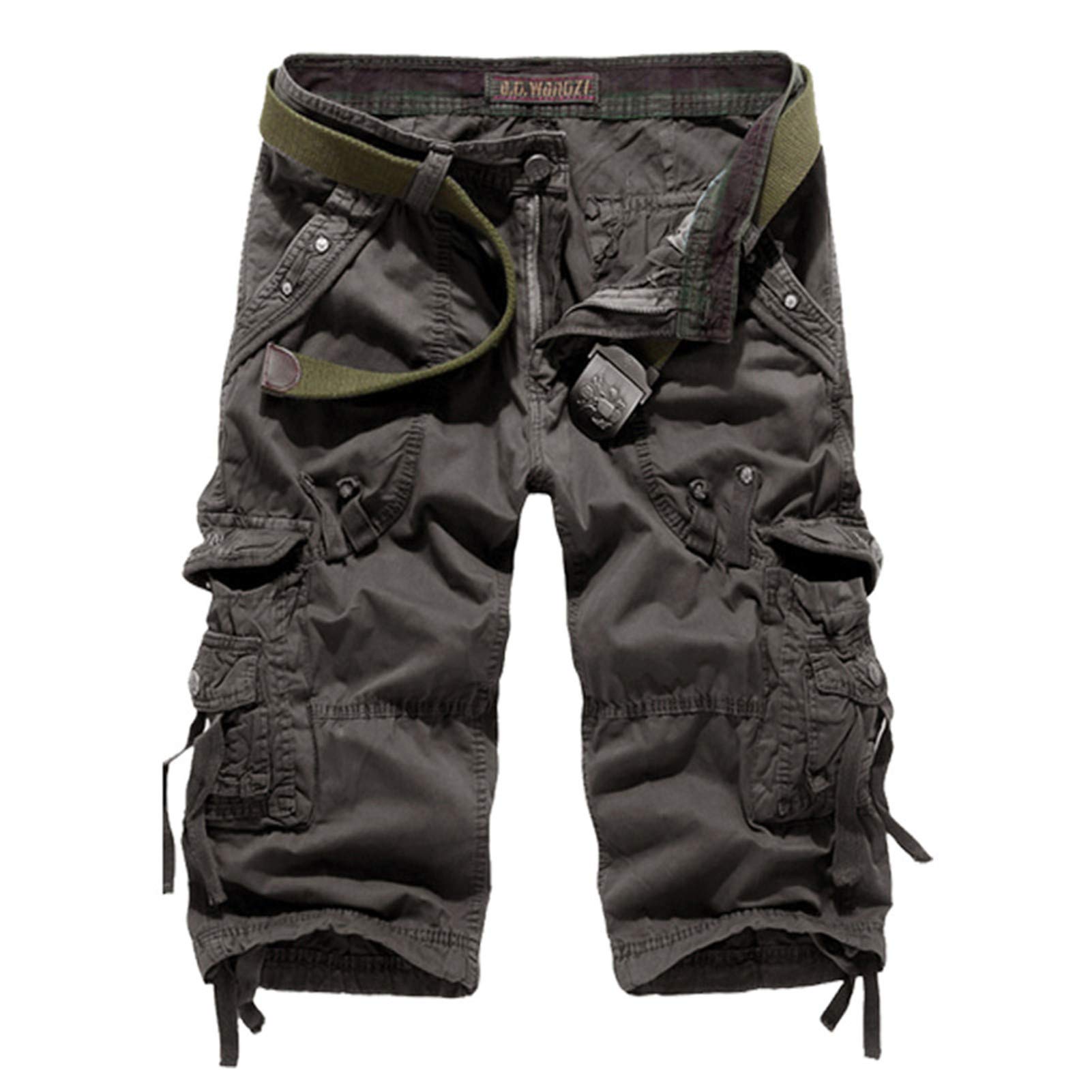 USTZFTBCL Men's Cargo Shorts - Breathable Workout & Military Tactical Shorts with Multiple Pockets, Casual Calf-Length Pants for Gym, Hiking & Outdoor Activities