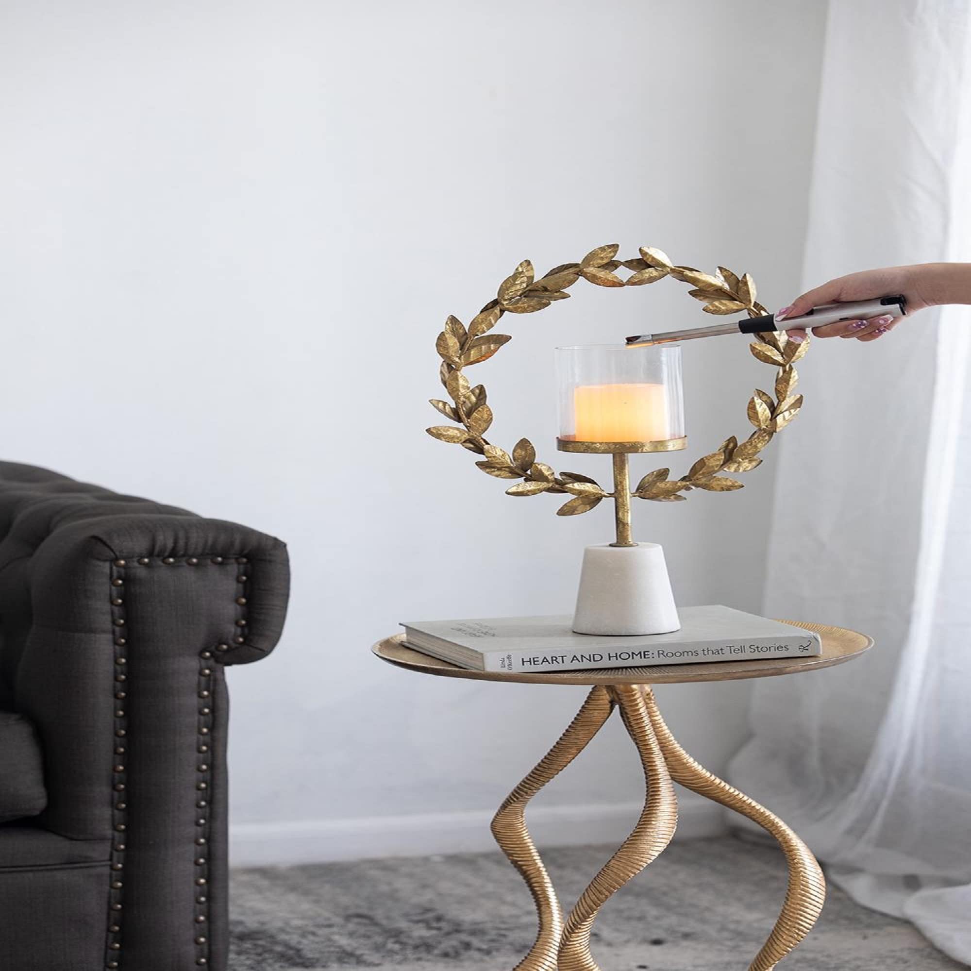 A & B Home 19.7 Inch Gold and White Iron Marble Glass Floral Hurricane with Marble Base - Elegant Home Accent Decor for Living Room, Dining Table, Wedding Centerpiece & Holiday Decoration