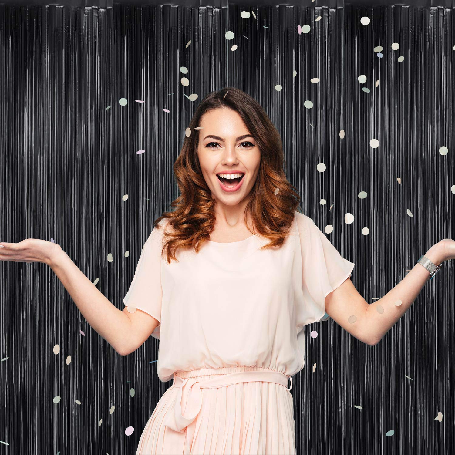 4 Pack Foil Fringe Curtains Backdrop - Metallic Tinsel Streamers for Photo Booth, Wedding, Birthday, Halloween, Christmas & Disco Party Decorations (Matte Gold & Matte Black) - Perfect for Doorways, Walls & Event Backgrounds