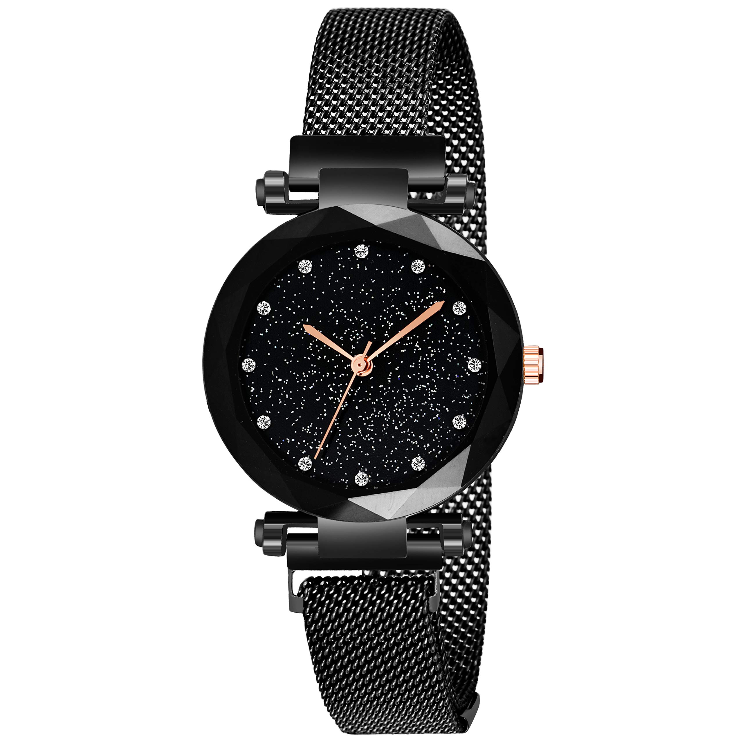 Stylish Analog Black Dial Magnetic Watch with Heart Bracelet for Women & Girls - Perfect for Casual Wear, Office & Date Nights