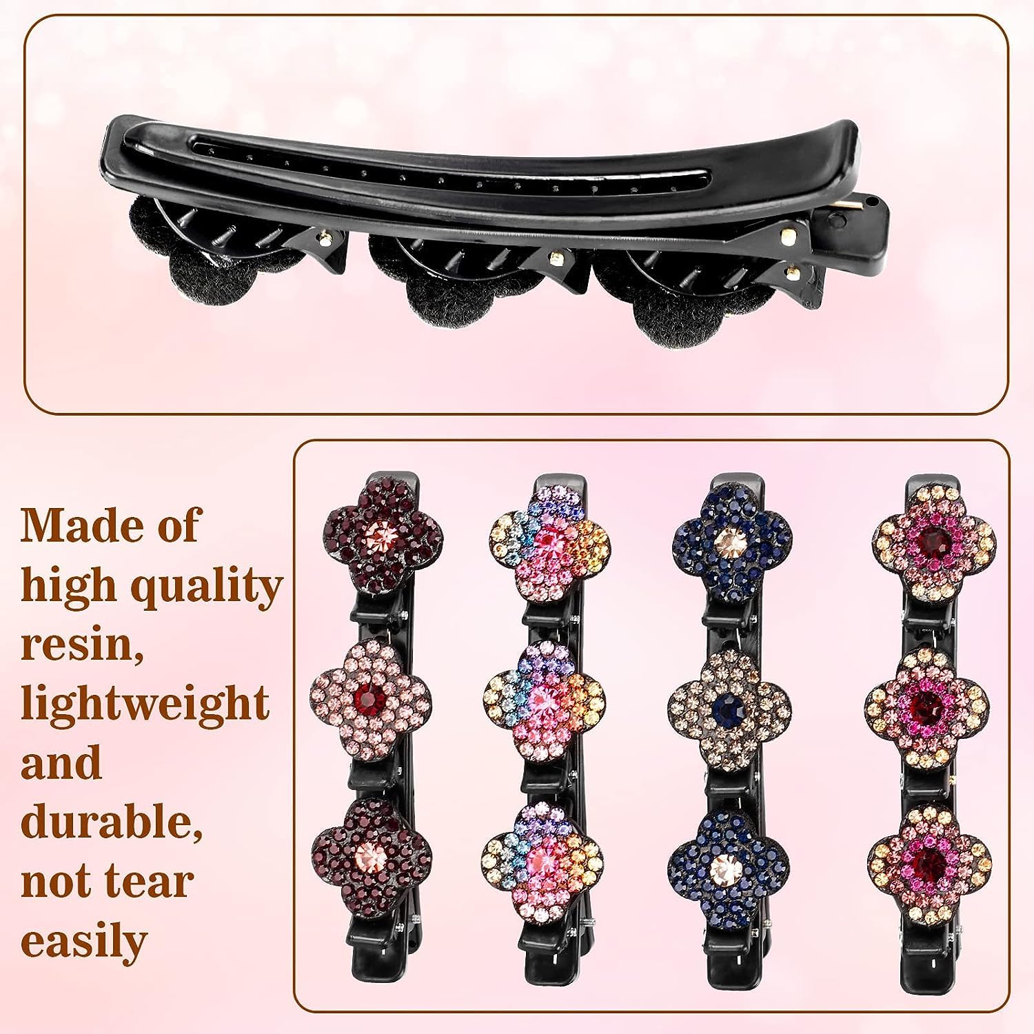 4PCS Sparkling Crystal Rhinestone Braided Hair Clips - Elegant Four-Leaf Clover Duckbill Hairpins with 3 Mini Clips for Women & Girls | Perfect for Weddings, Parties, Prom, and Daily Styling