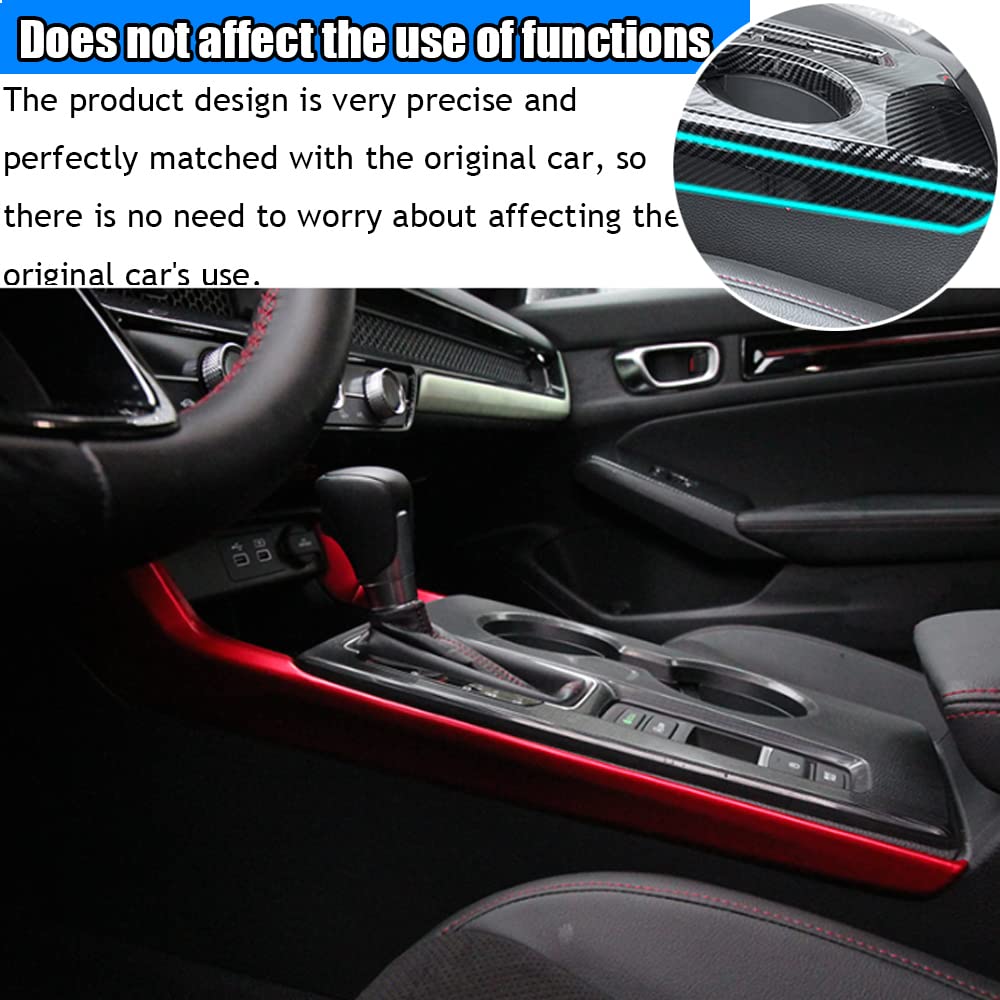 Custom ABS Gear Shift Knob & Console Panel Trims for 2022-2023 Honda Civic 11th Gen - 2PCS Red Interior Accessories Set - Perfect for Car Enthusiasts & DIY Upgrades