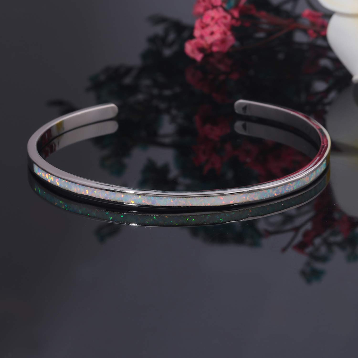 CiNily Women's Gold Plated Opal Cuff Bracelet - Hypoallergenic Gemstone Open Bangle for Ladies | Perfect for Parties, Weddings & Everyday Elegance