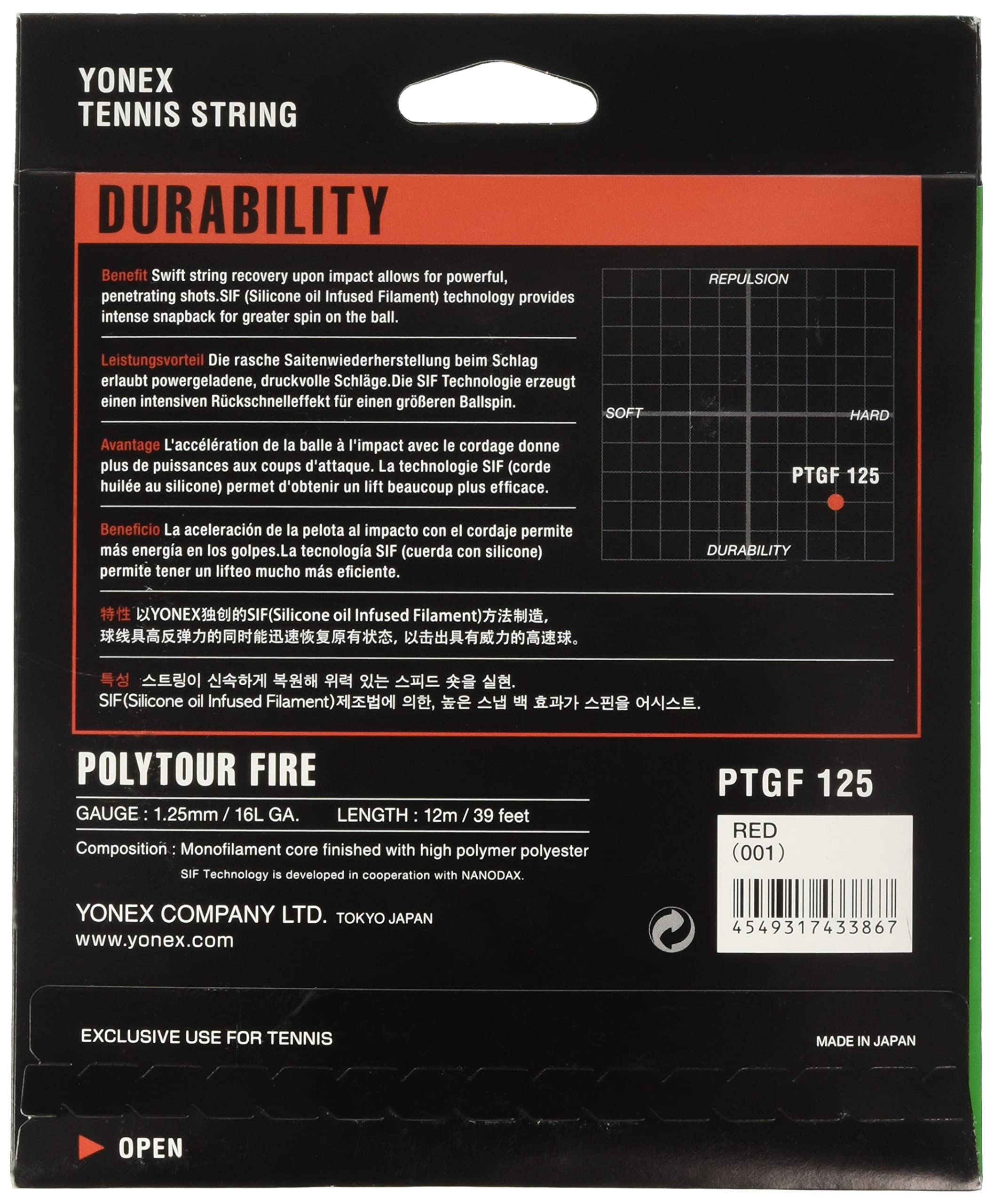 YONEX Poly Tour Fire Tennis String Set - High-Performance Tennis String for Durability & Spin (2/4/6/8-Pack Options) | Perfect for Competitive Play & String Replacement