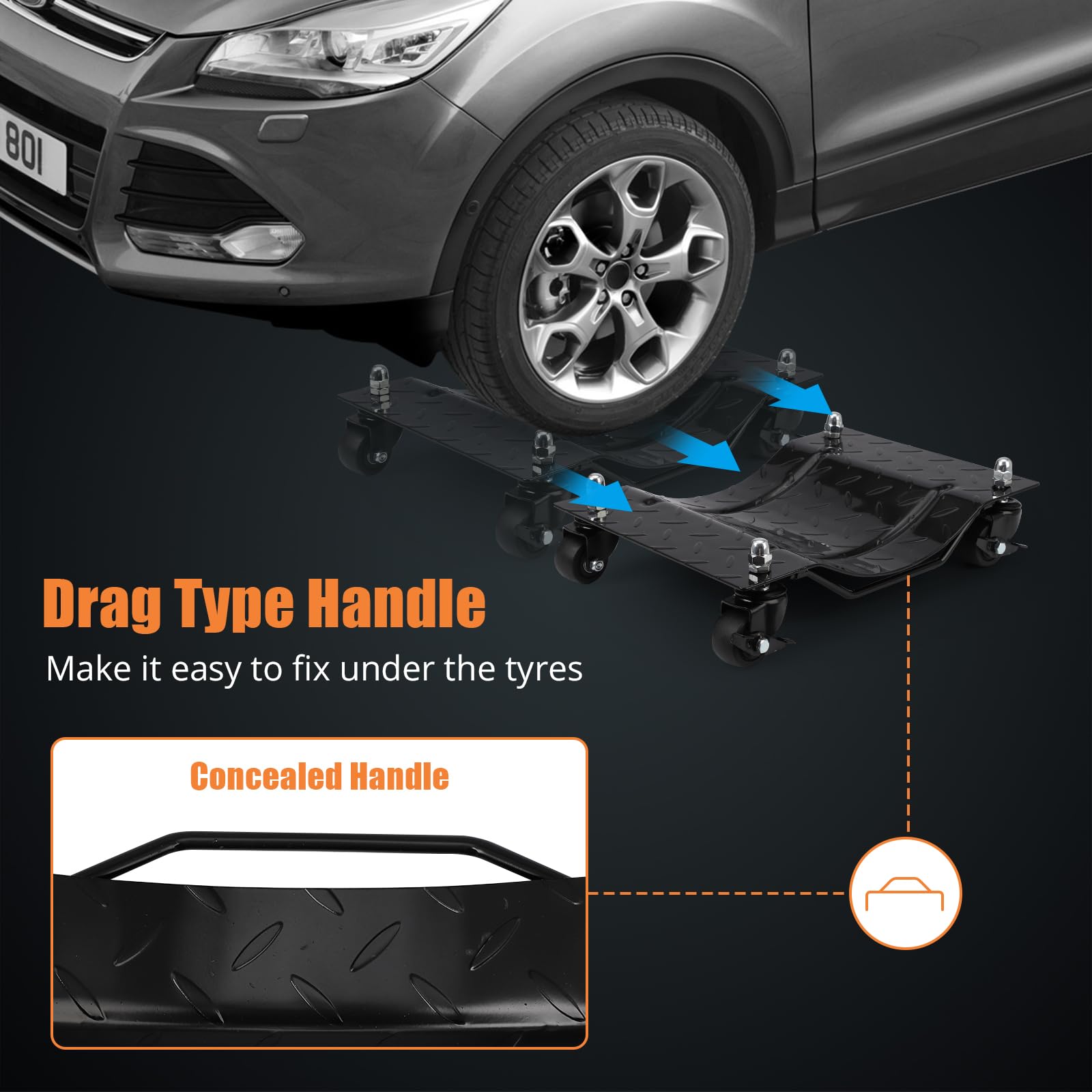 Upgraded Towallmark 4-Pack Car Dolly with Nylon Wheels - 6000lbs Capacity, 360° Rotating Vehicle Wheel Dollies for Moving Cars, Trucks, Trailers & Motorcycles (Black) - Perfect for Garage Storage, Auto Repair Shops & Vehicle Maintenance